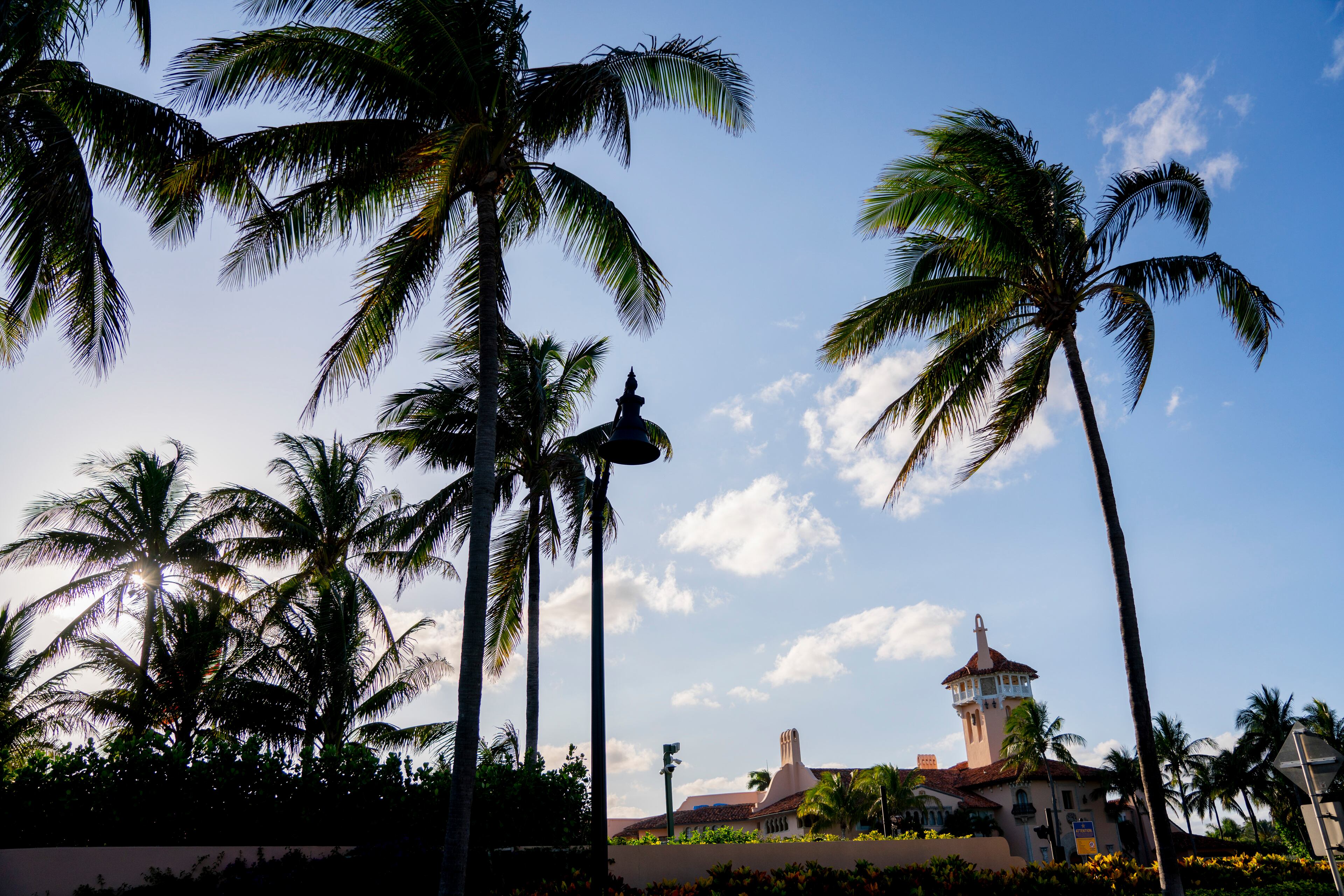 Former President Donald Trump's Mar-a-Lago Club on the evening he was indicted in Manhattan, in Palm Beach, Fla., March 30, 2023. Donald J. Trump was indicted in Manhattan on Thursday for his role in paying hush money to a porn star, according to five people with knowledge of the matter. (Josh Ritchie/The New York Times)