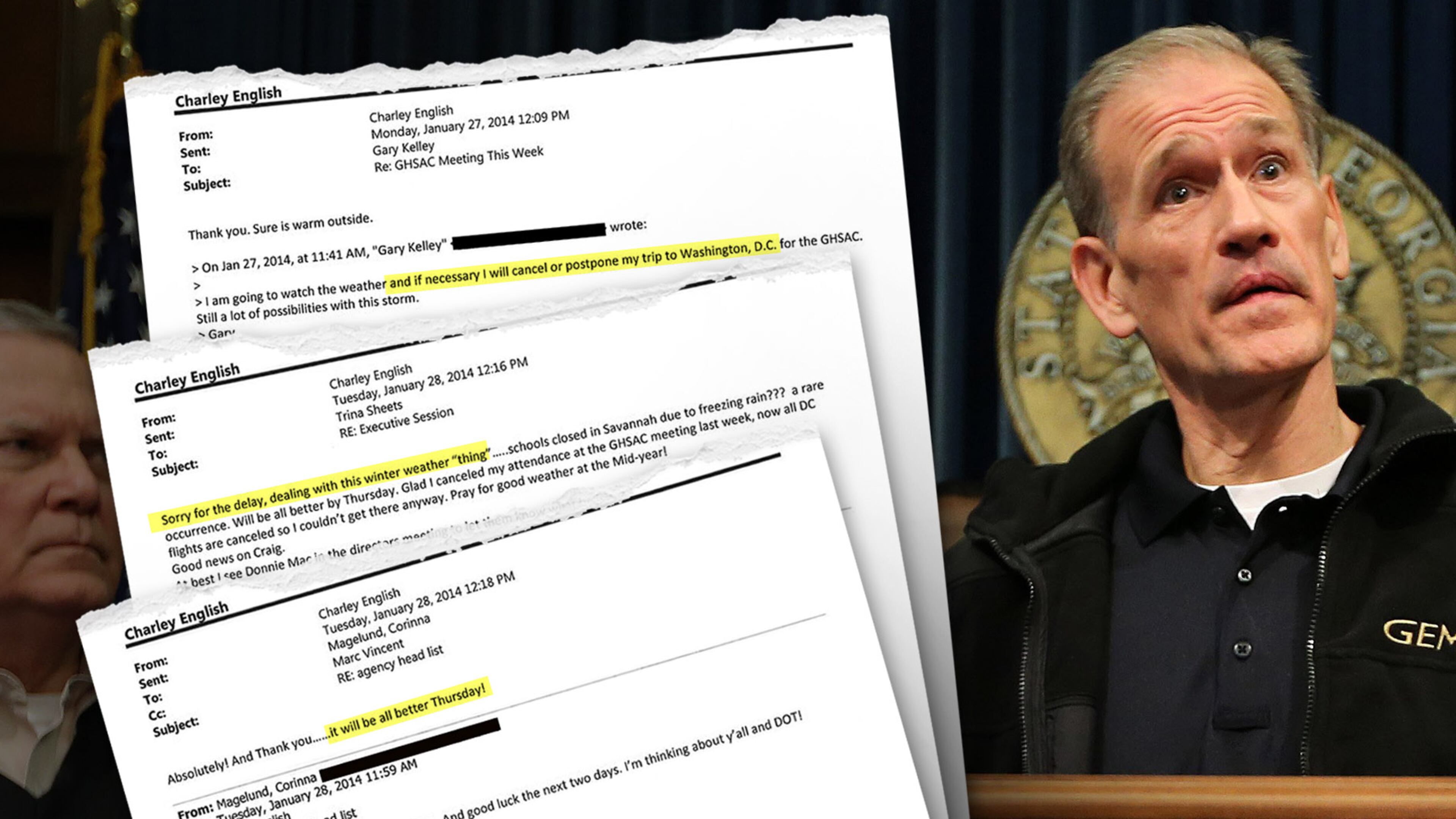 GEMA Director Charley English answer a question during a contentious press conference Wednesday January 29, 2014.