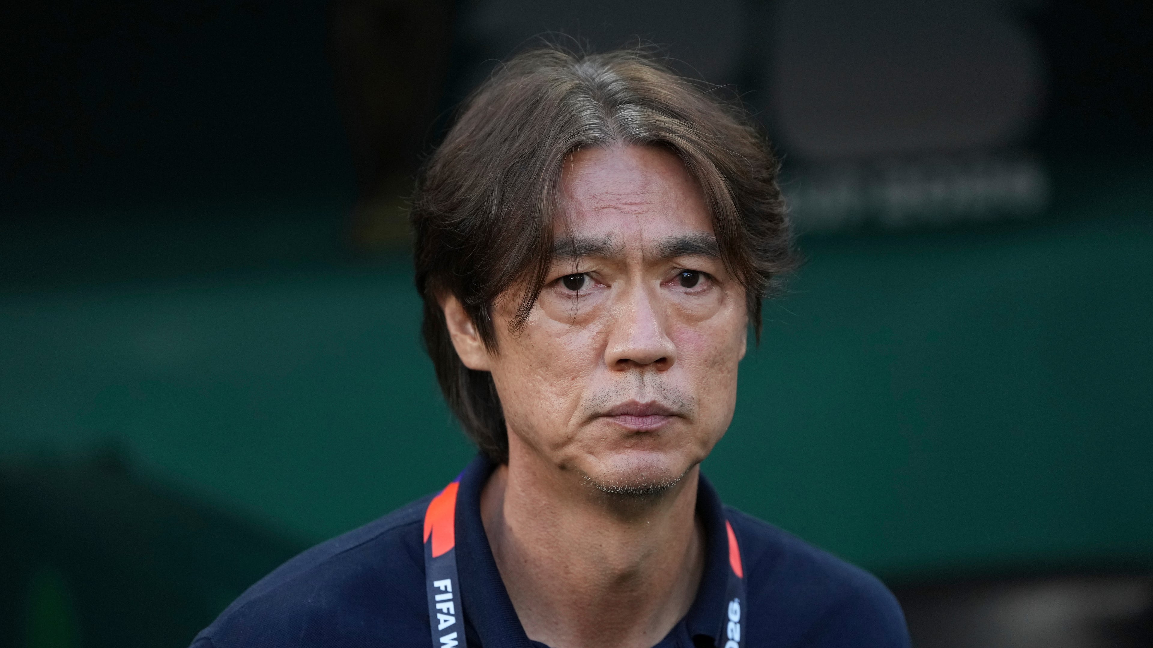 South Korea head coach Hong Myung-bo looks on ahead the World Cup Group A soccer match between South Africa and South Korea in Guadalupe, near Monterrey, Mexico, Wednesday, June 24, 2026. (AP Photo/Moises Castillo)