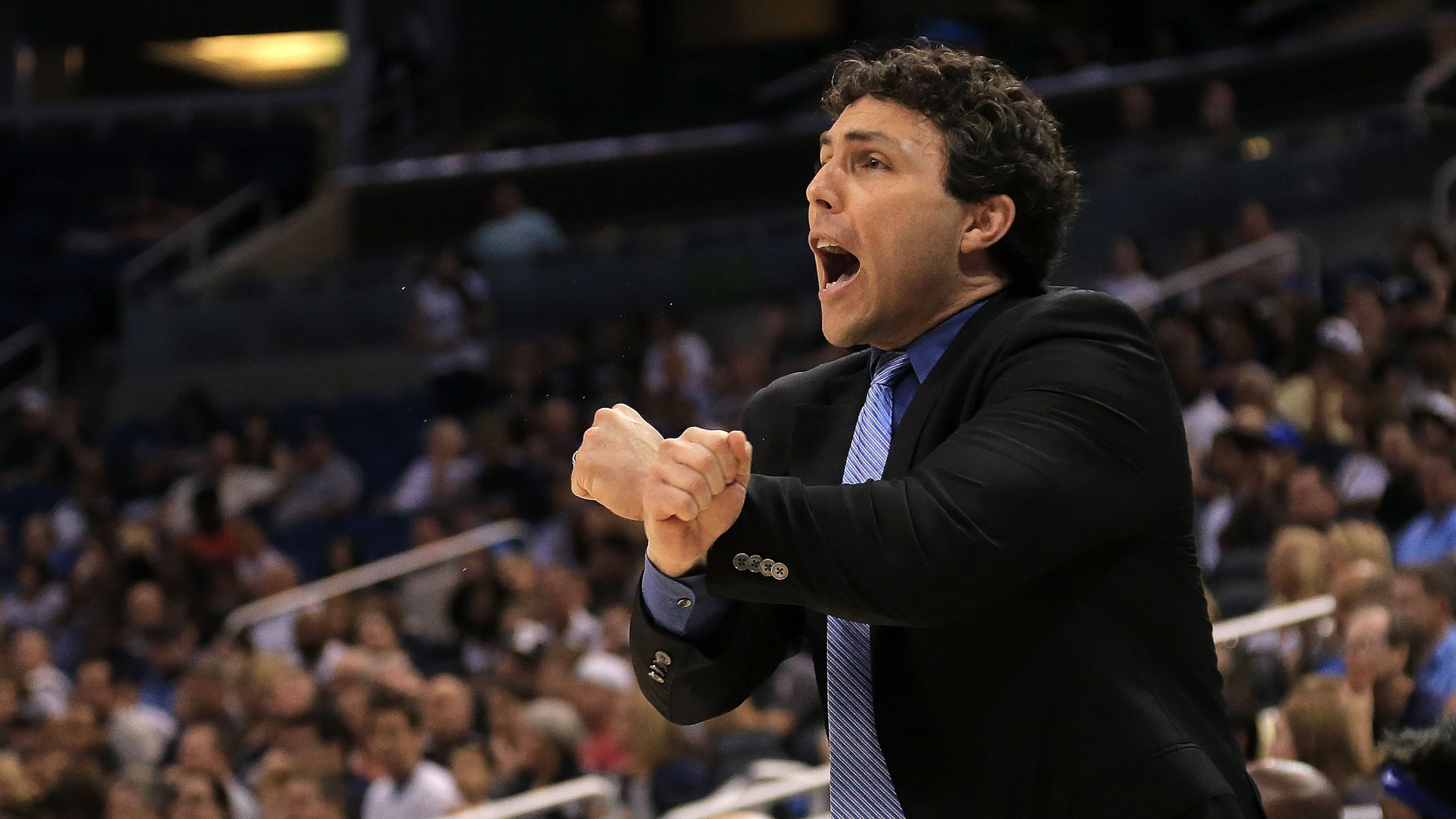 ORLANDO, FL - MARCH 13: Head coach Josh Pastner of the Memphis Tigers calls a play during the Final of the 2016 AAC Basketball Tournament against the Connecticut Huskies at Amway Center on March 13, 2016 in Orlando, Florida. (Photo by Mike Ehrmann/Getty Images)
