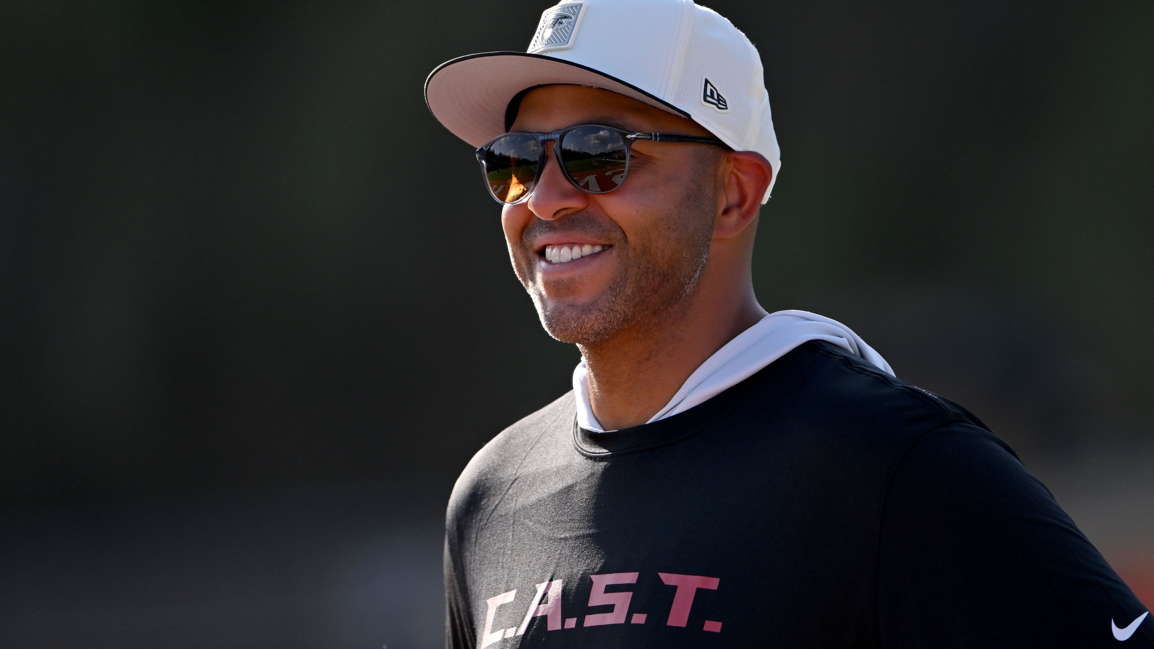 Falcons general manager Ian Cunningham — pictured during training camp Saturday, Aug. 8, 2026 — swung a deal Sunday to acquire defensive tackle Gervon Dexter Sr. from the Bears. Cunningham helped draft Dexter when he was Chicago's assistant general manager. (Hyosub Shin/AJC)