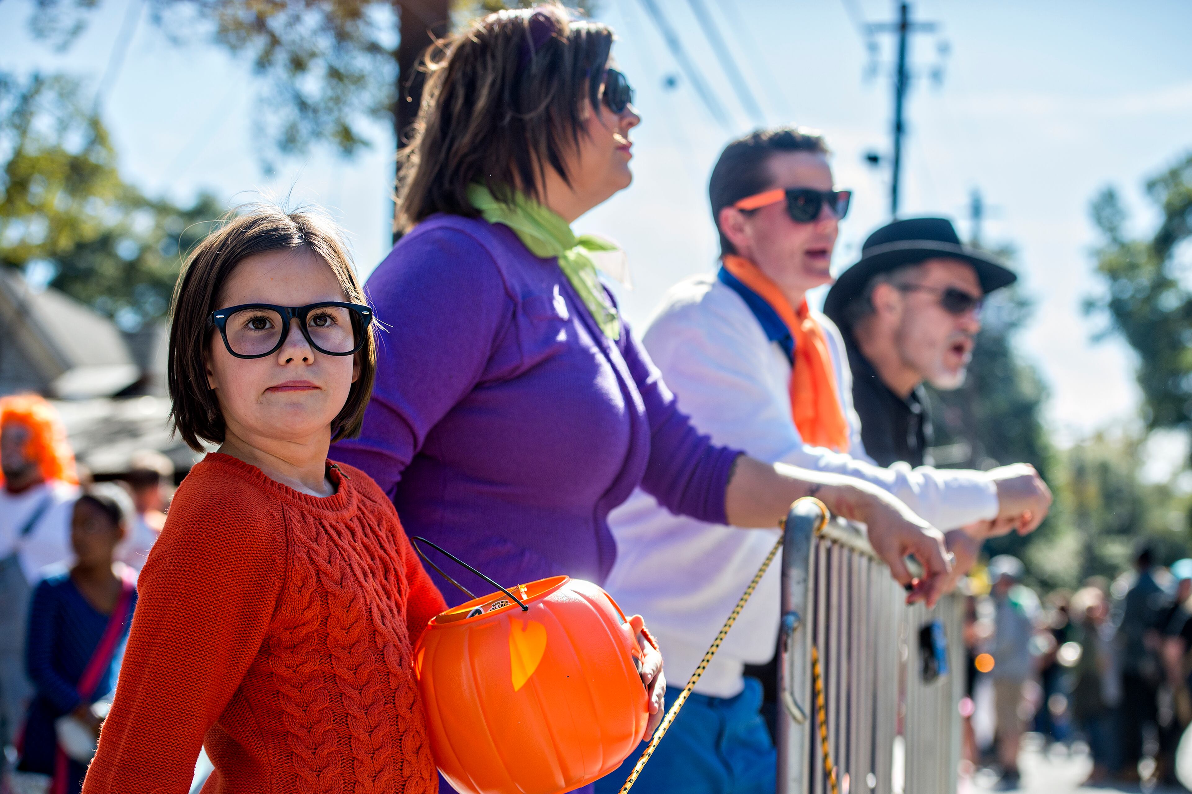 October 17, 2015 Atlanta - Ryan Wilson (left), Alexis Roland and Melanie Wilson wait for the start of the Little Five Points Halloween Parade in Atlanta on Saturday, October 17, 2015. The annual parade brought out tens of thousands of people to watch the antics. JONATHAN PHILLIPS / SPECIAL