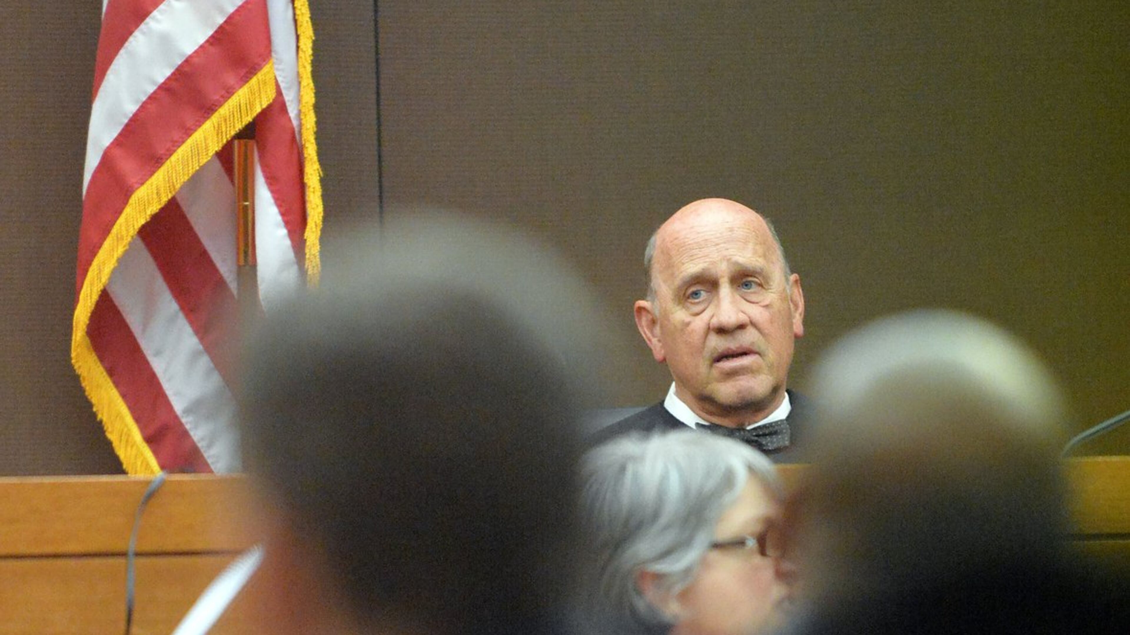 Fulton County Superior Court Judge Jerry Baxter responds to a question from the jury Monday during the second day of deliberations in the Atlanta Public Schools test-cheating trial. (Kent D. Johnson, The Atlanta Journal-Constitution)