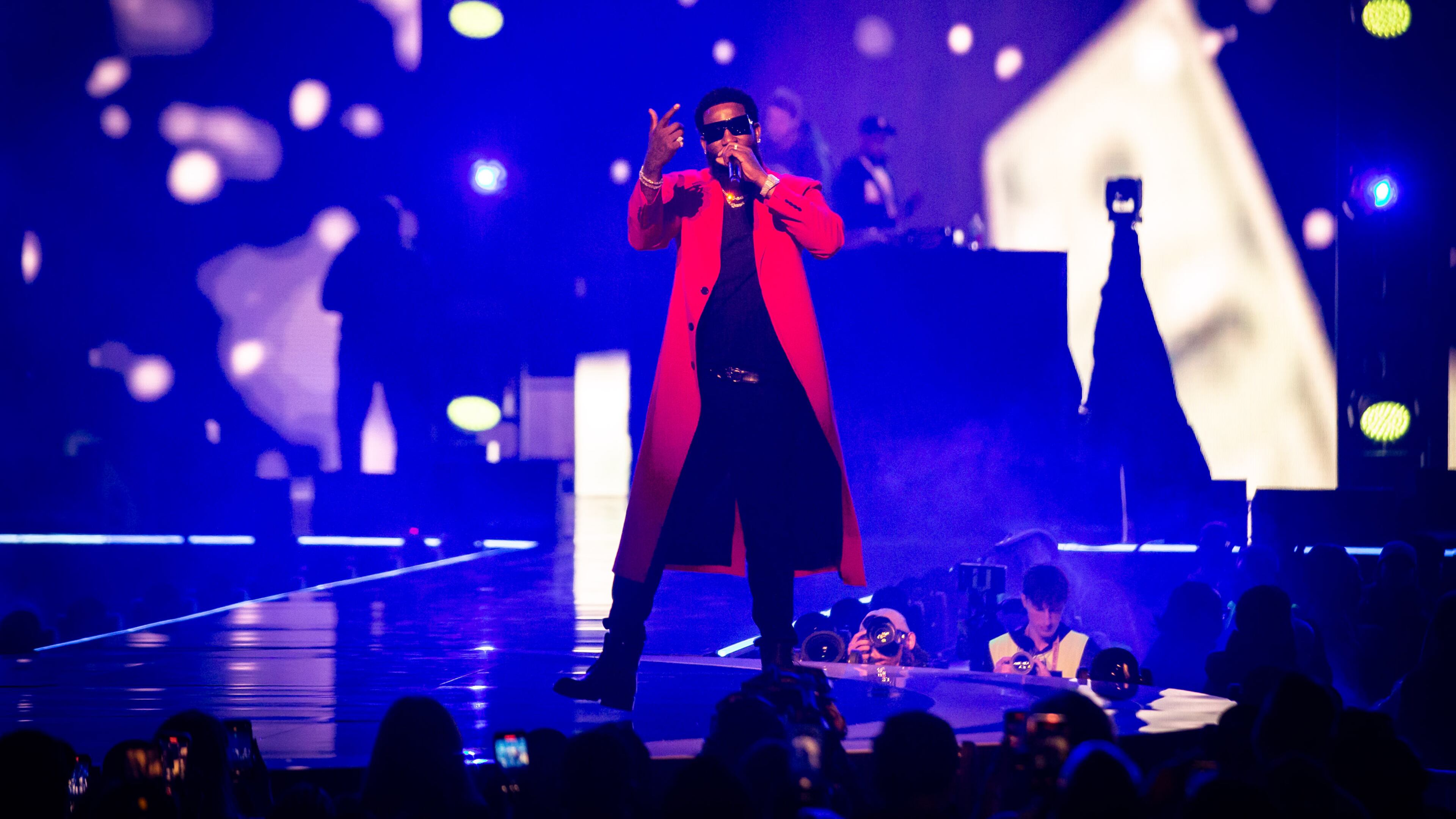 Gucci Mane plays all of his hits during the AT&T Playoff Playlist Live! on Saturday, Jan. 18, 2025, at State Farm Arena in Atlanta. (Ryan Fleisher for the AJC)