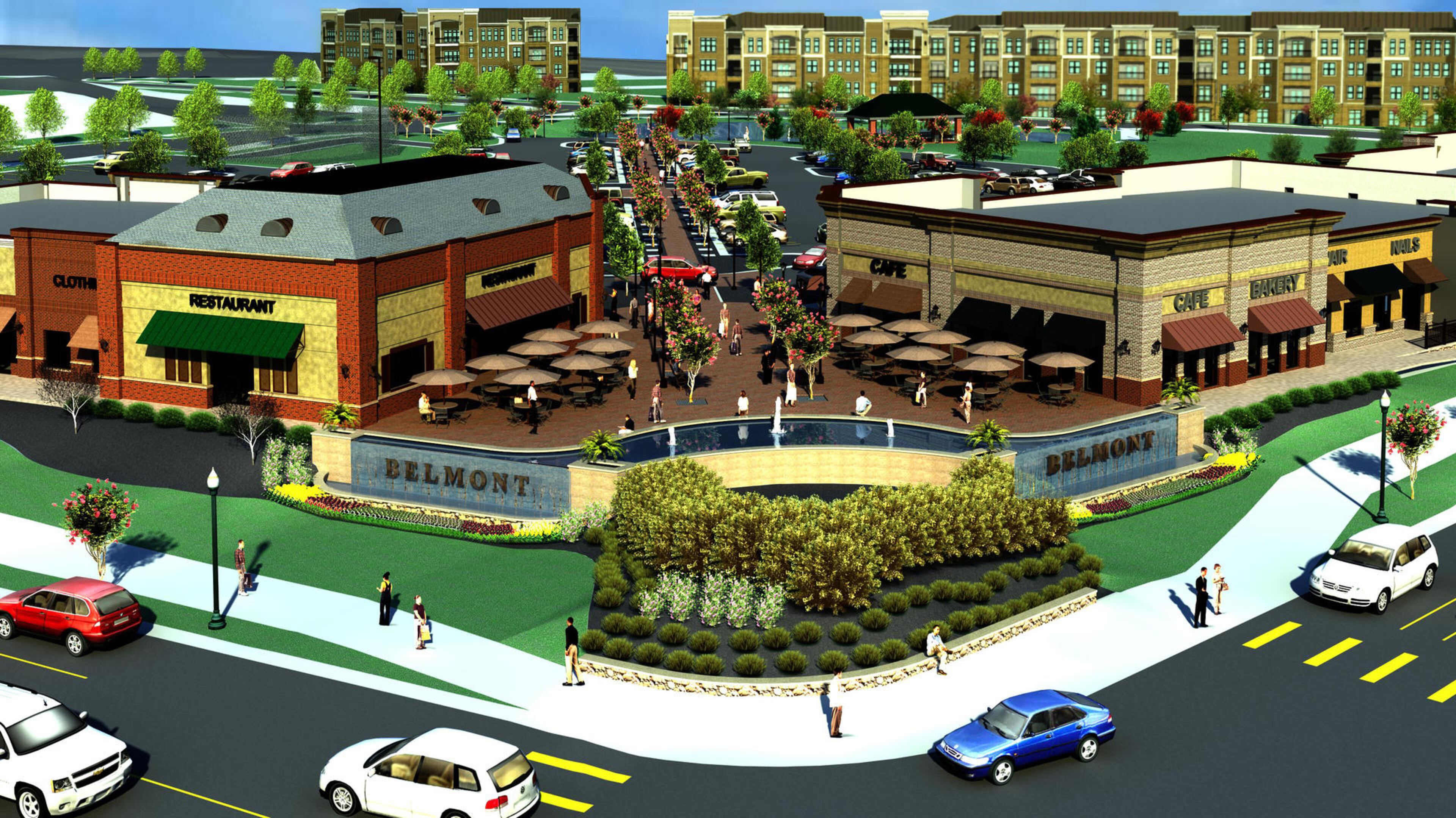 This is a rendering of Belmont, a 48-acre mixed use development at the intersection of Windy Hill Road and Atlanta Road, an extension of downtown Smyrna. City officials expect all businesses in the development to be opened by next month. CONTRIBUTED