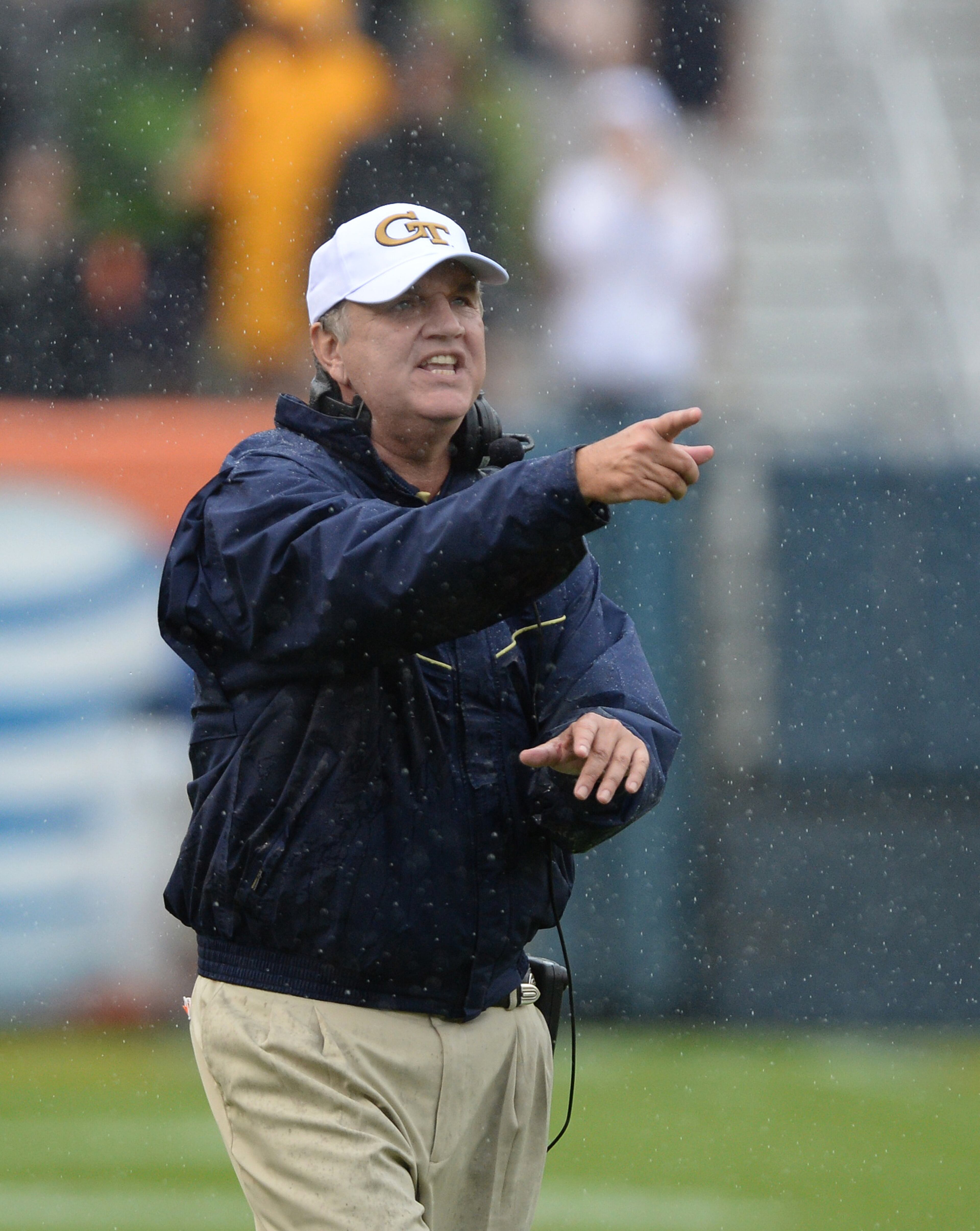 Georgia Tech coach Paul Johnson tries to get the attention of an official.