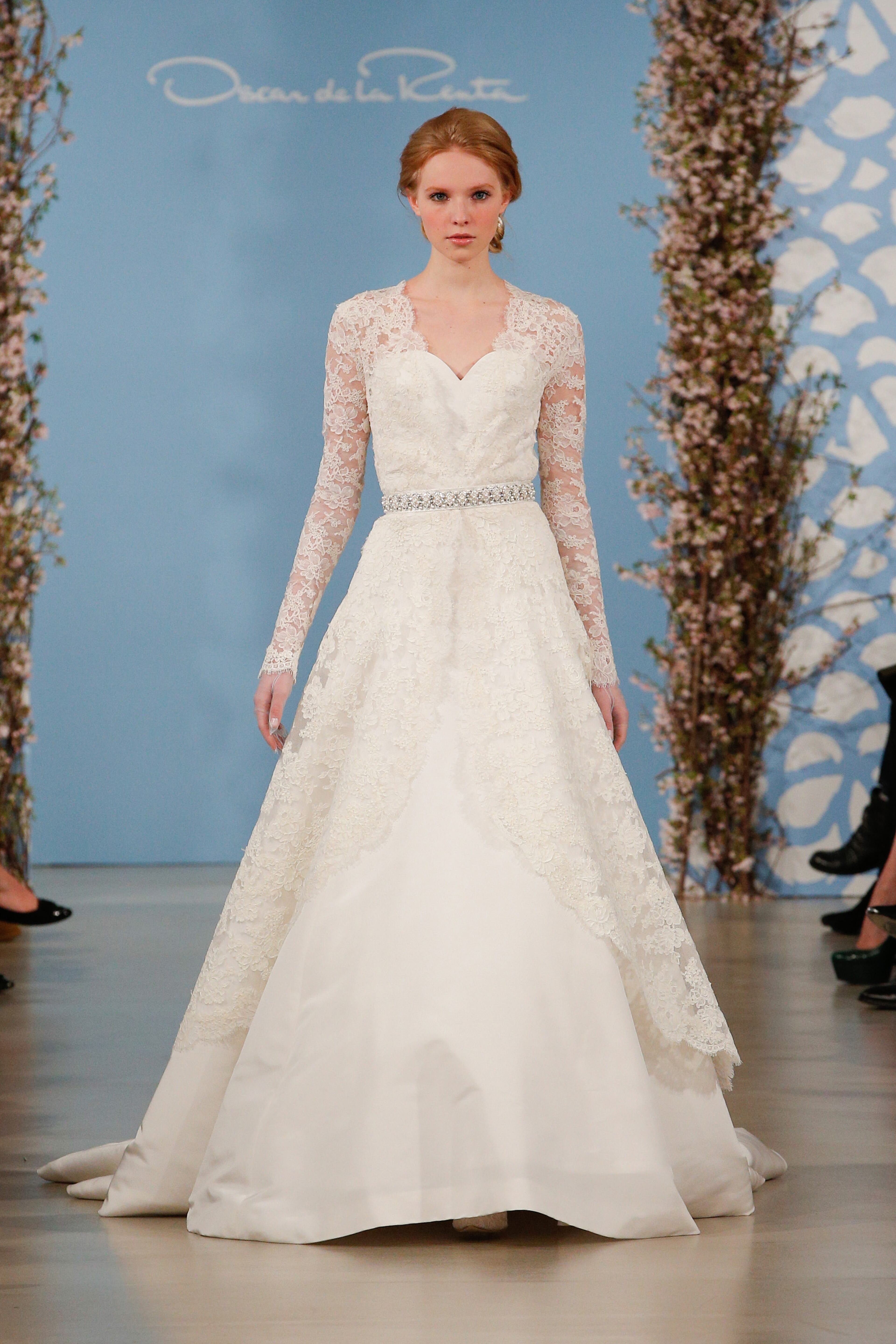 NEW YORK, NY - APRIL 22: A model walks the runway during the Oscar de la Renta 2014 Bridal Spring/Summer collection show on April 22, 2013 in New York City. (Photo by JP Yim/Getty Images)