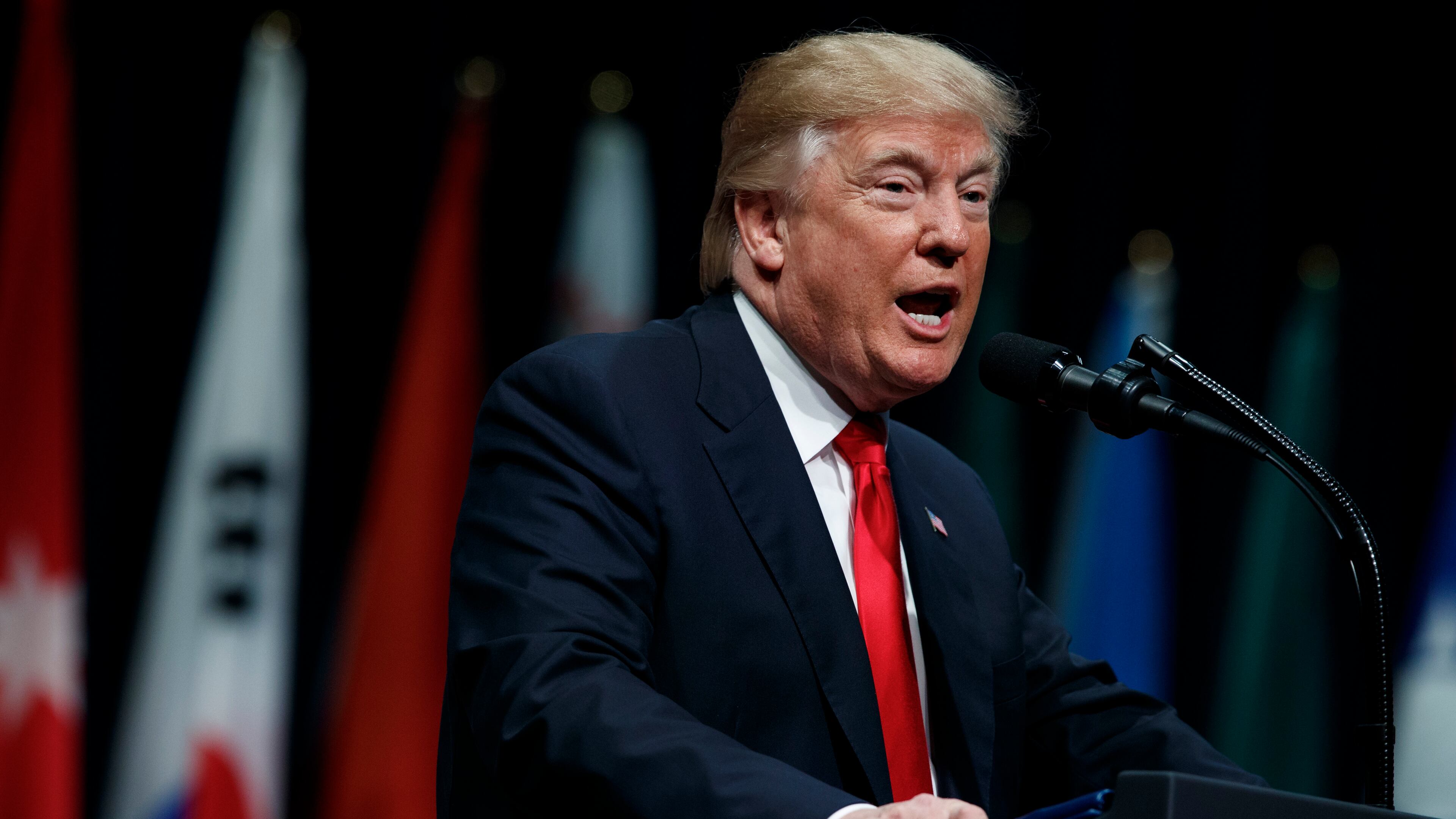 President Donald Trump speaks during the FBI National Academy graduation ceremony, Friday, Dec. 15, 2017, in Quantico, Va. (AP Photo/Evan Vucci)