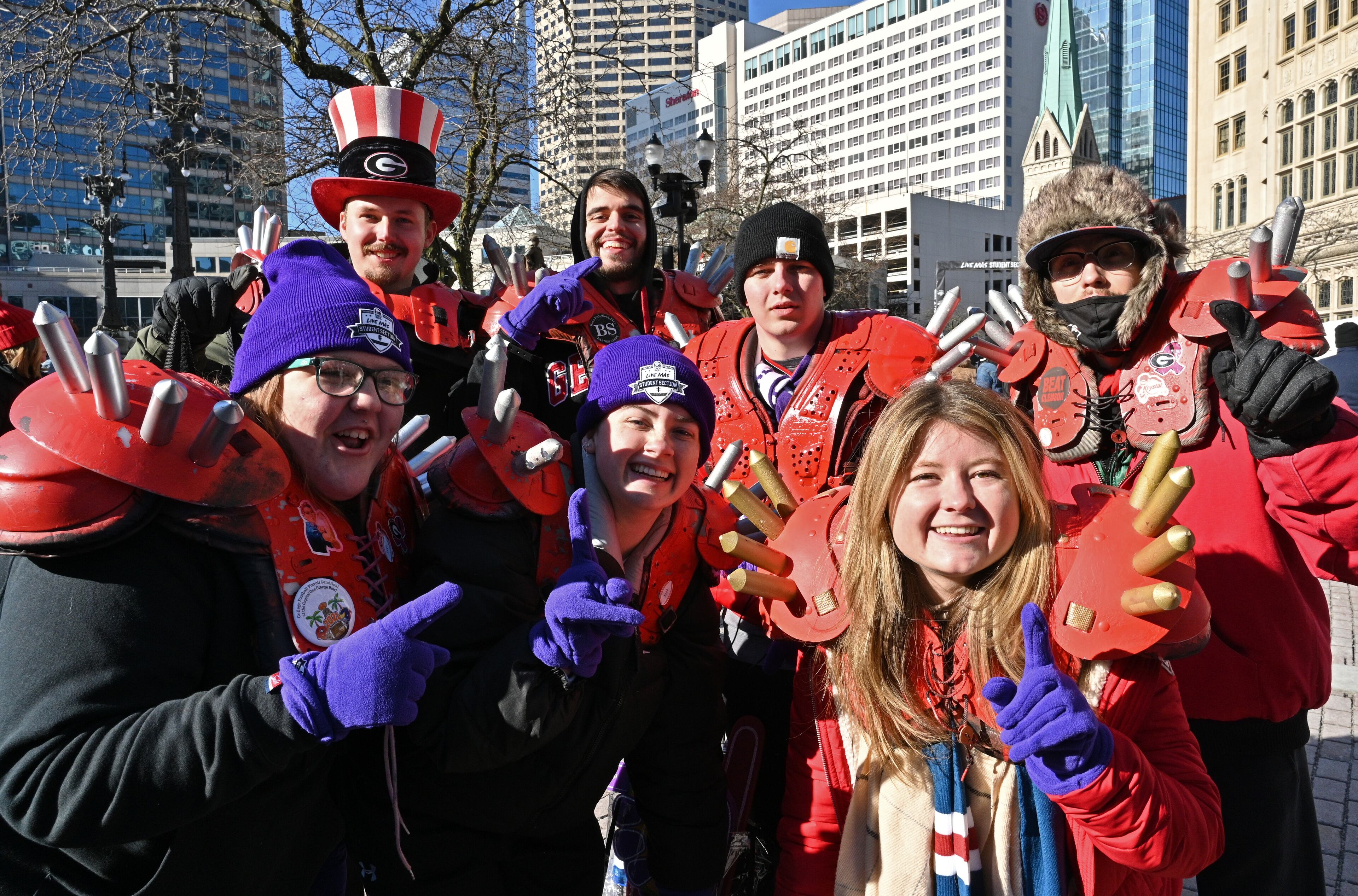 Georgia fans enjoy tailgating activities at Monument Circle during Allstate Championship Tailgate event prior to the 2022 College Football Playoff National Championship Game at Lucas Oil Stadium in Indianapolis on Monday, January 10, 2022. (Hyosub Shin / Hyosub.Shin@ajc.com)