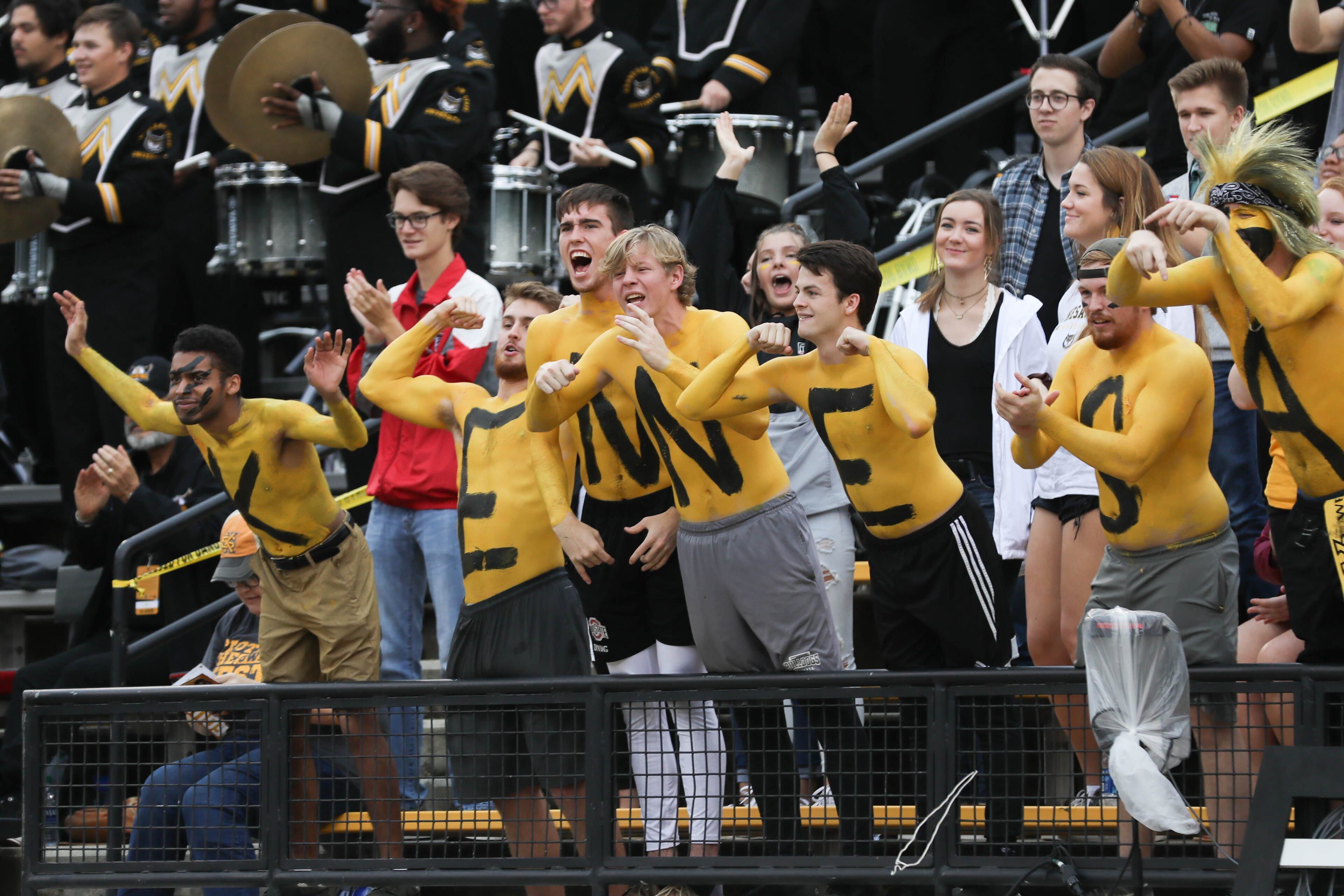 Kennesaw State Owls fans cheer after quarterback Daniel David (2) scored a touchdown against North Alabama Lions at Fifth Third Bank Stadium, Saturday, Oct. 26, 2019, in Kennesaw, Ga. BRANDEN CAMP/SPECIAL
