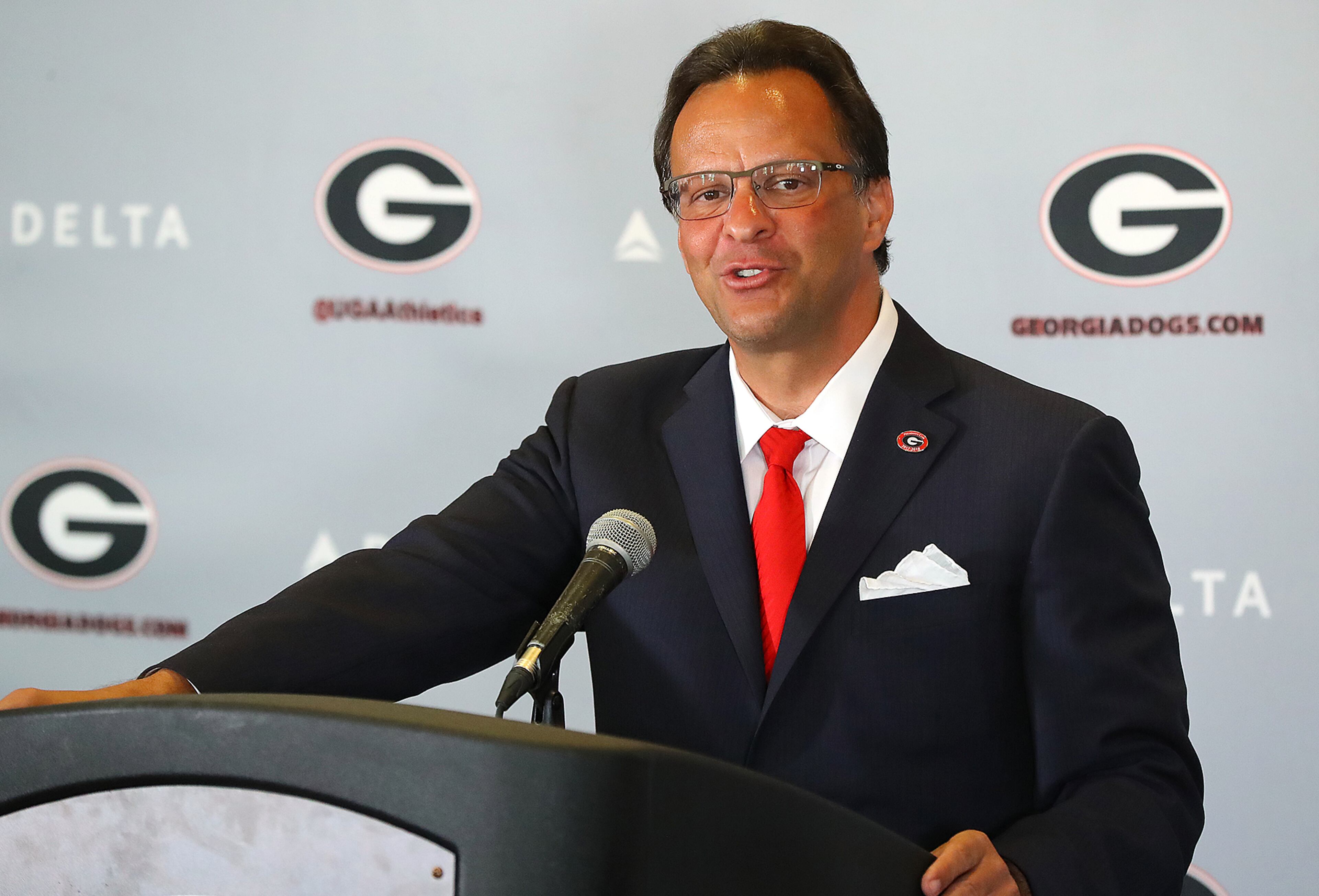 March 16, 2018 Athens: Tom Crean is introduced as the new men's basketball head coach at the University of Georgia on Friday, March 16, 2018, at Stegeman Coliseum in Athens. Crean compiled a 356-231 record in 18 seasons at Marquette and Indiana from 1999-2017. Curtis Compton/ccompton@ajc.com