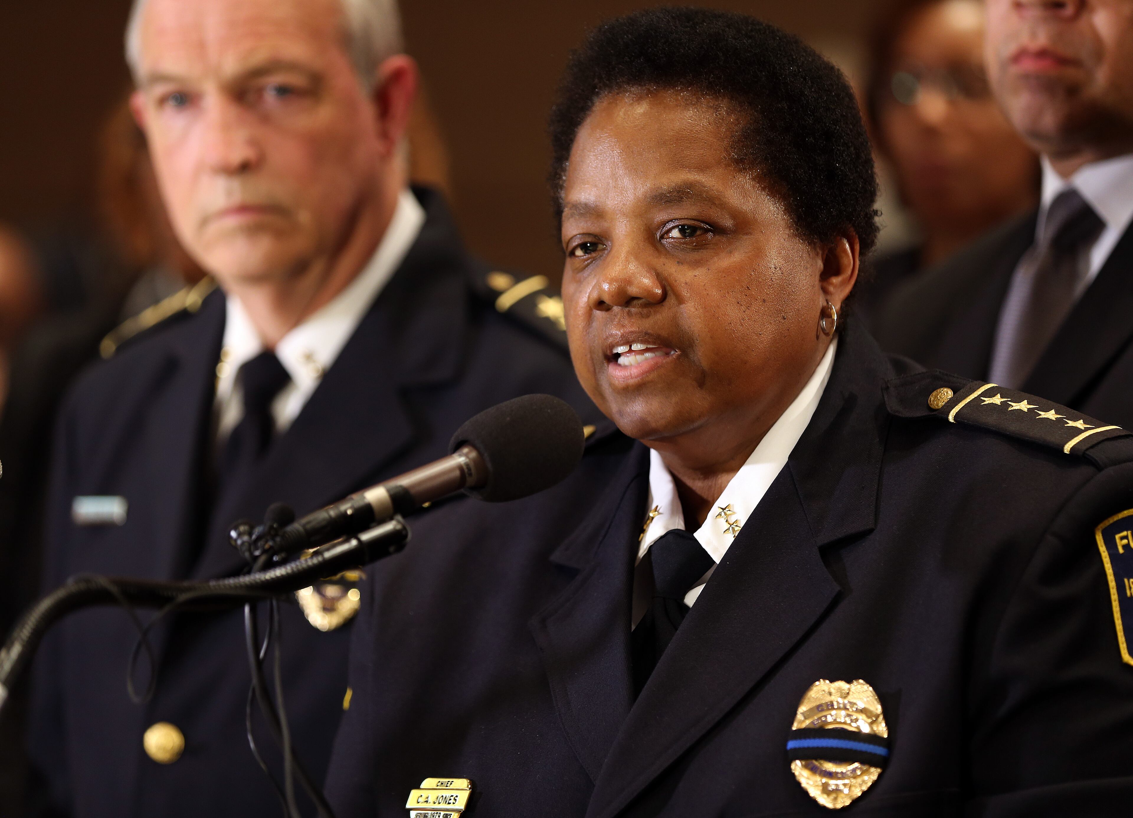 Fulton County Police Chief Cassandra Jones speaks during a press conference about the death of Detective Terence Green, who was shot and killed early Wednesday, March 4, 201,5 while responding to a call. BEN GRAY / BGRAY@AJC.COM