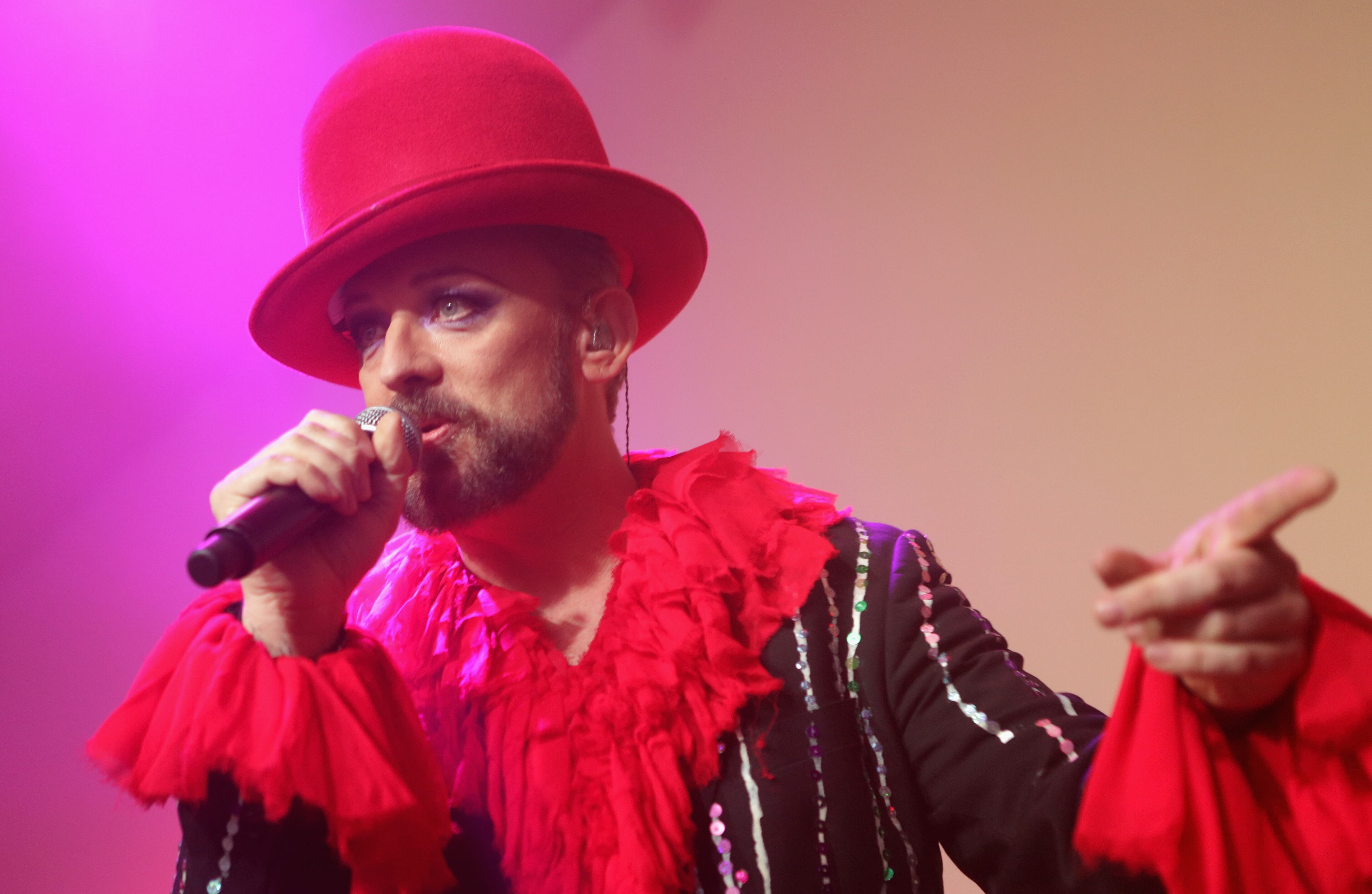Boy George performs during the Worldview Entertainment Cannes Celebration during the 66th Annual Cannes Film Festival at Carlton Beach Club on May 17, 2013 in Cannes, France. (Photo by Tiffany Rose/Getty Images for Worldview Entertainment)