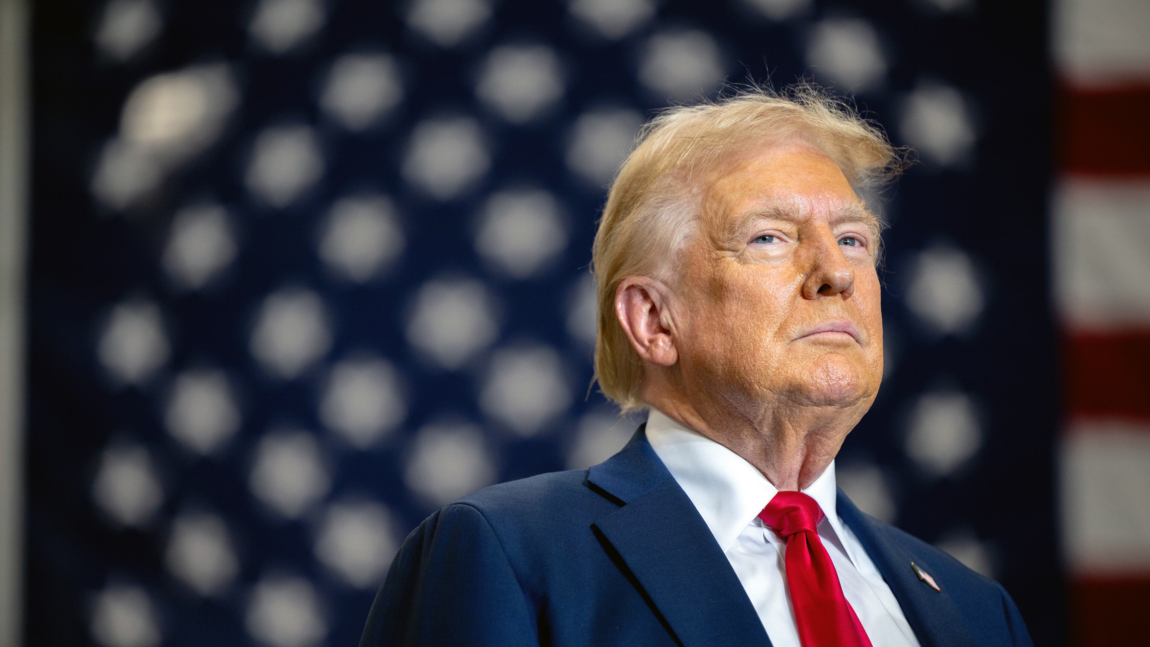Republican presidential nominee, former U.S. President Donald Trump pauses before speaking during a campaign rally at the Mosack Group warehouse on Sept. 25, 2024, in Mint Hill, North Carolina. (Brandon Bell/Getty Images/TNS)