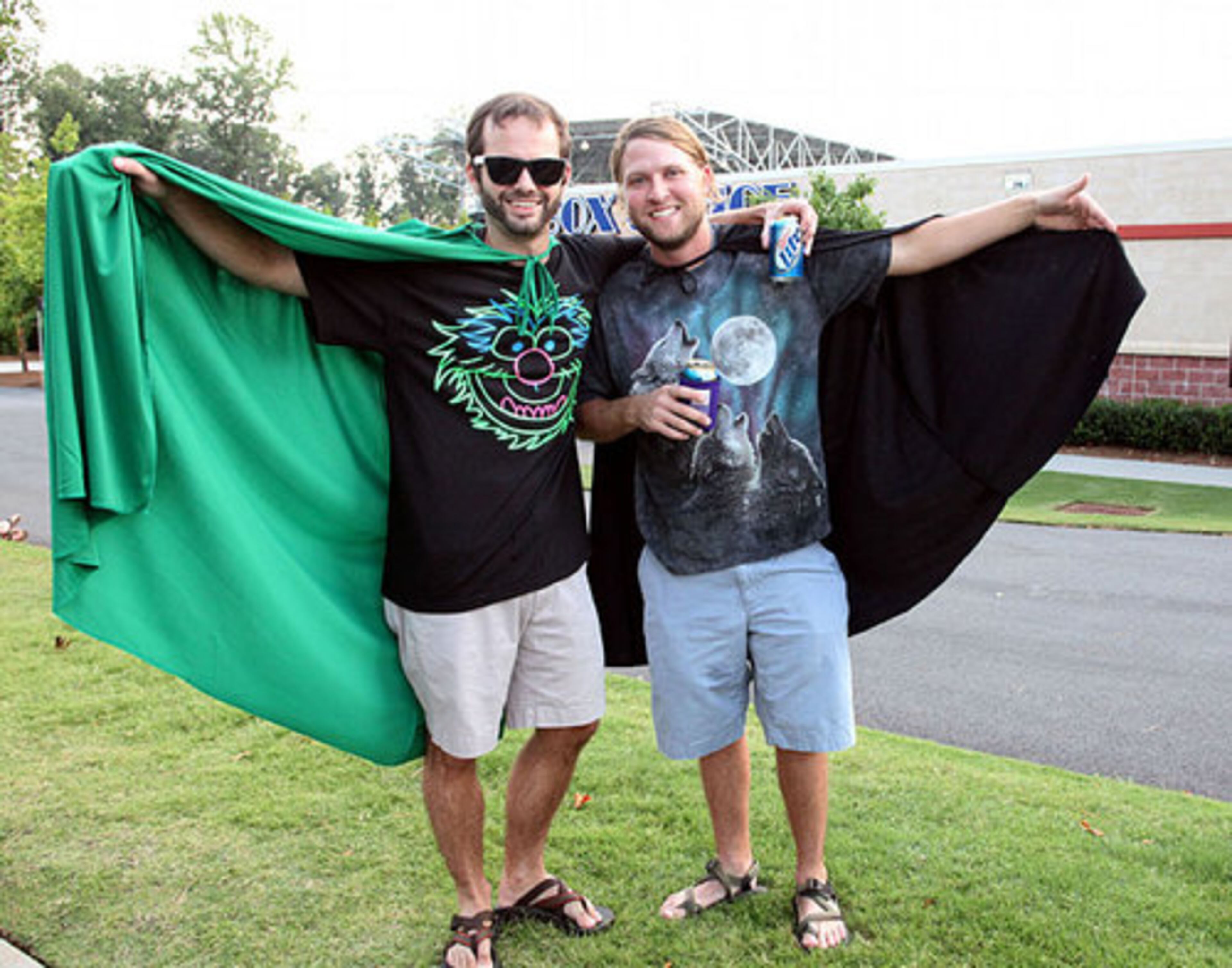 Kyle Pilat (left) and Scott Mackey literally flew in from Nashville to see My Morning Jacket perform Saturday night in Alpharetta at the Verizon Amphitheatre at Encore Park.