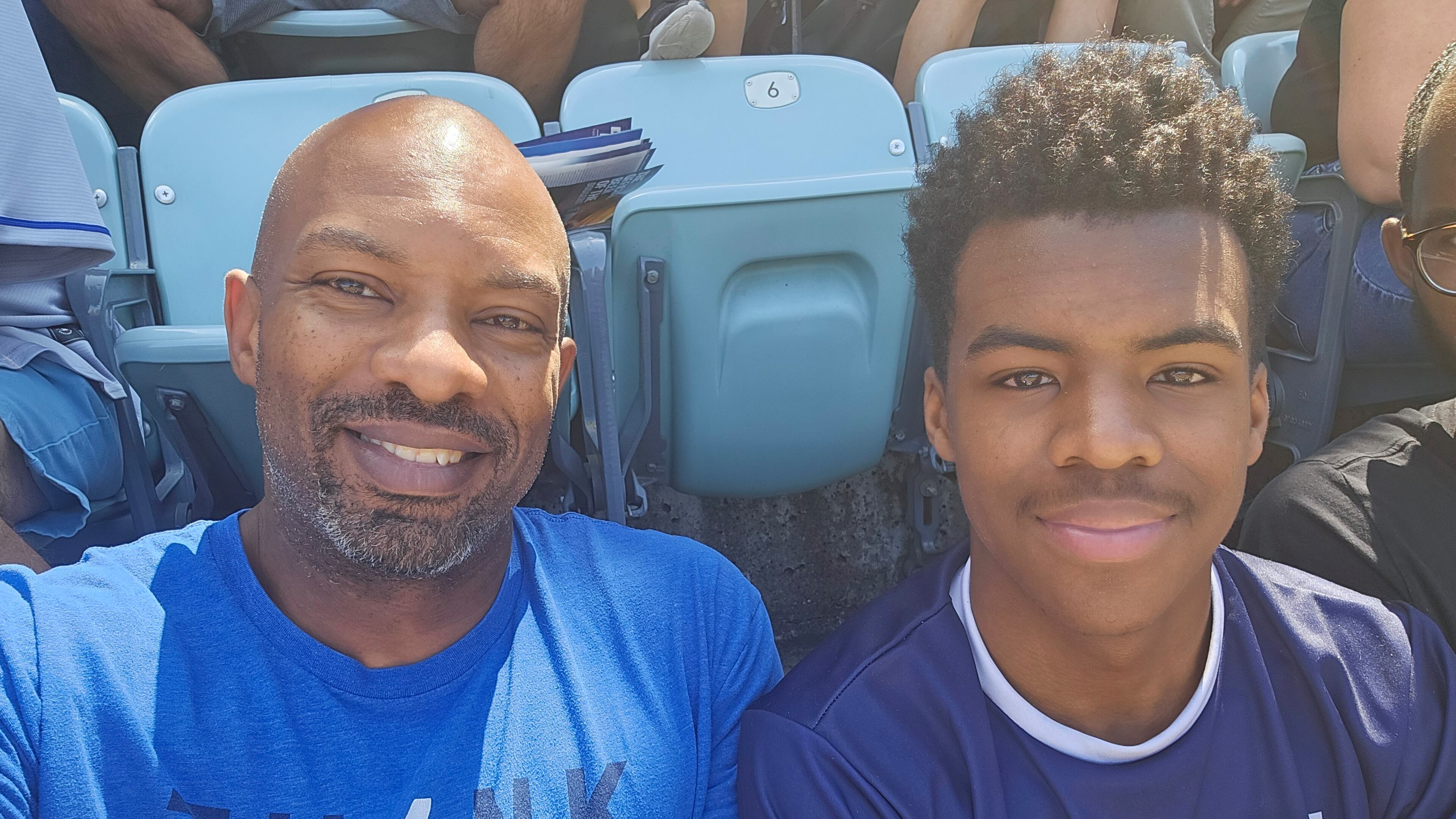 AJC Senior Sports Editor Rod Beard (left) and his son Jonathan have been to 19 of the 30 Major League Baseball parks, a tradition they started years ago. (Rod Beard/AJC)