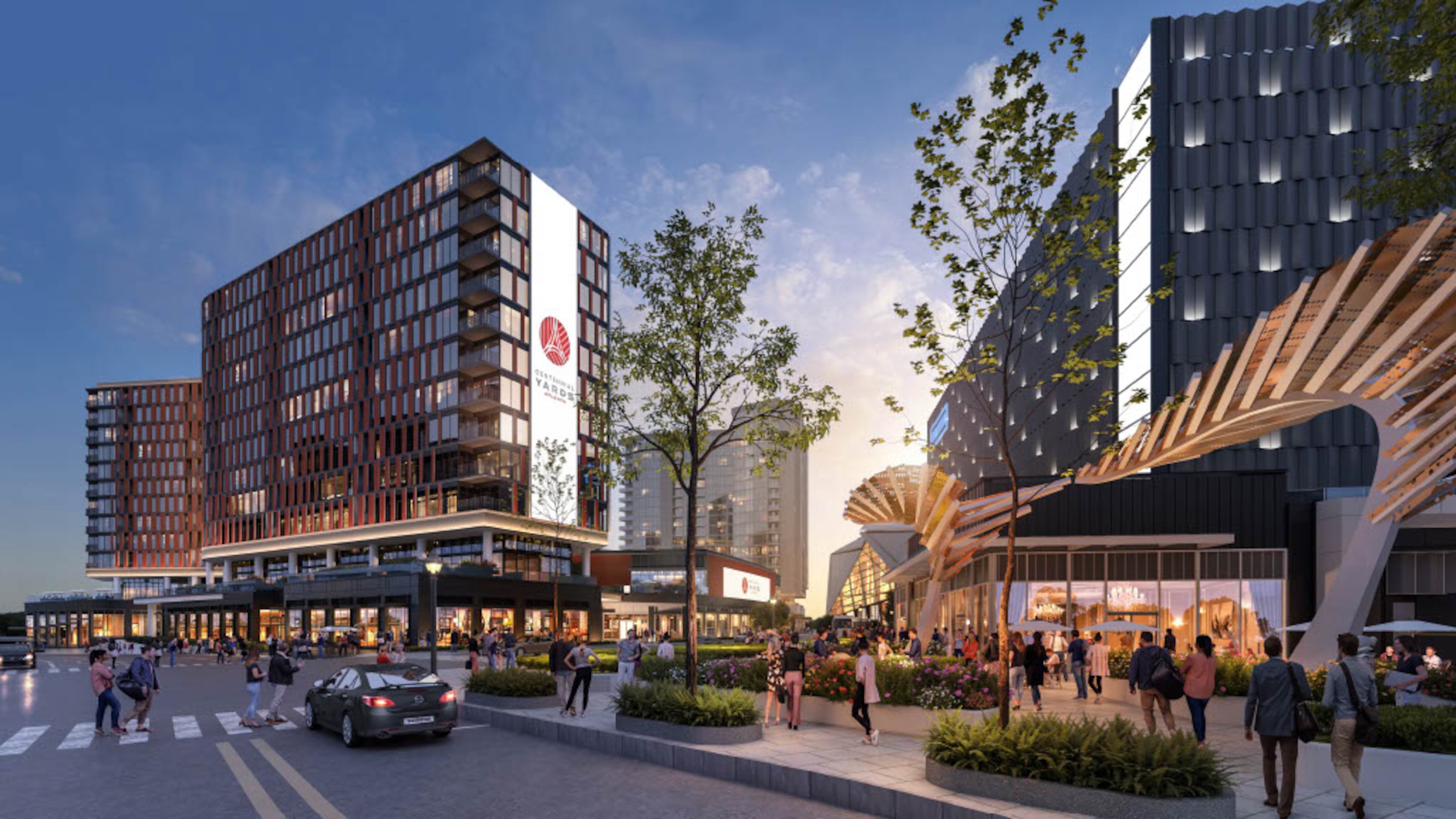 This is a rendering of a planned apartment building at Centennial Yards in downtown Atlanta. It's poised to occupy a site adjacent to the Richard B. Russell Federal Building and was detailed in a 2026 submission to the Atlanta development review committee. (Courtesy of Centennial Yards / Cooper Carry)