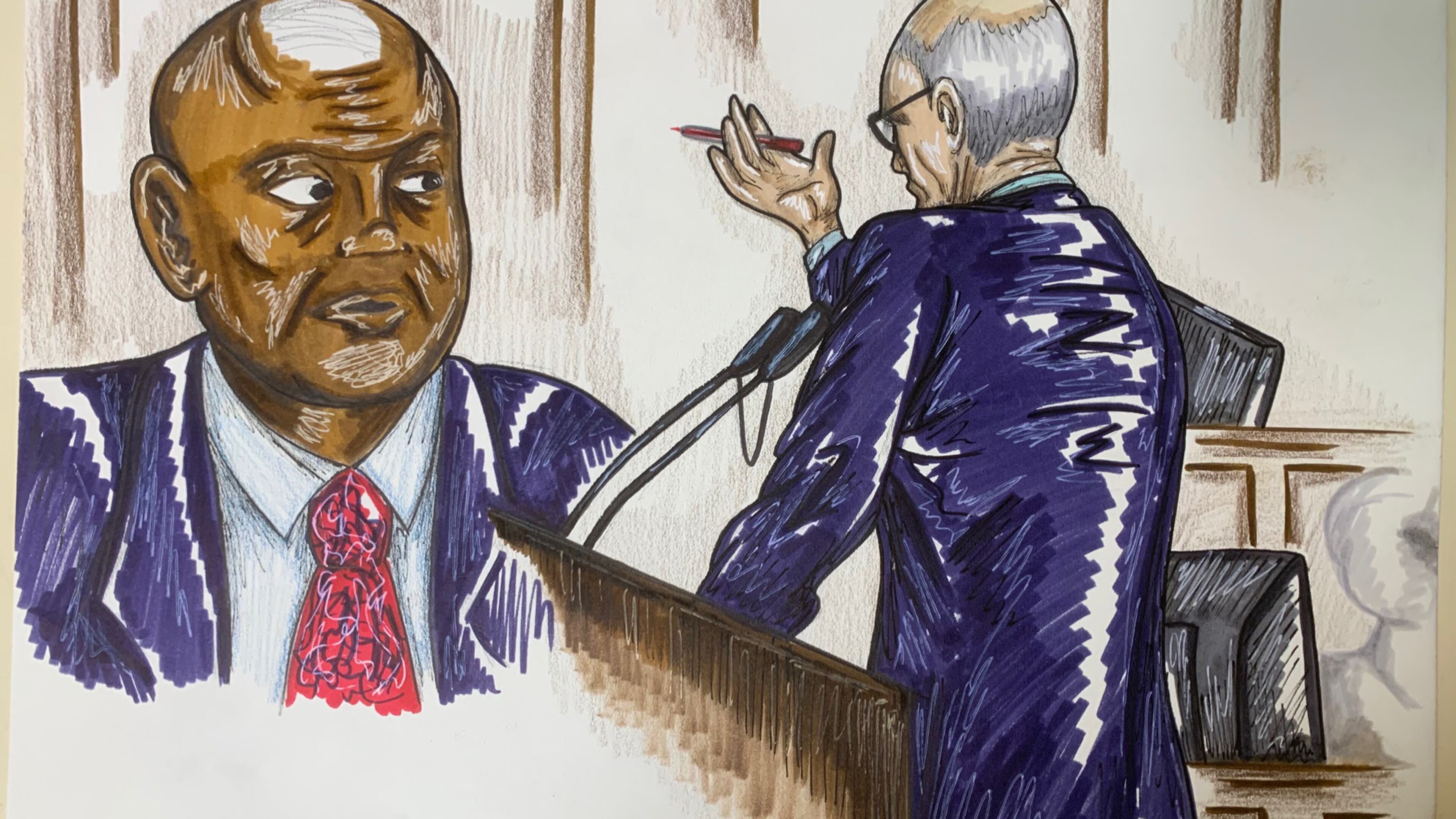 Clayton County Sheriff Victor Hill took the stand Thursday, Oct. 20, 2022, to defend himself against federal charges he violated the civil rights of detainees by strapping them in restraint chairs as punishment at the south metro Atlanta jail he runs. (Lauren Lacy for The Atlanta Journal-Constitution)