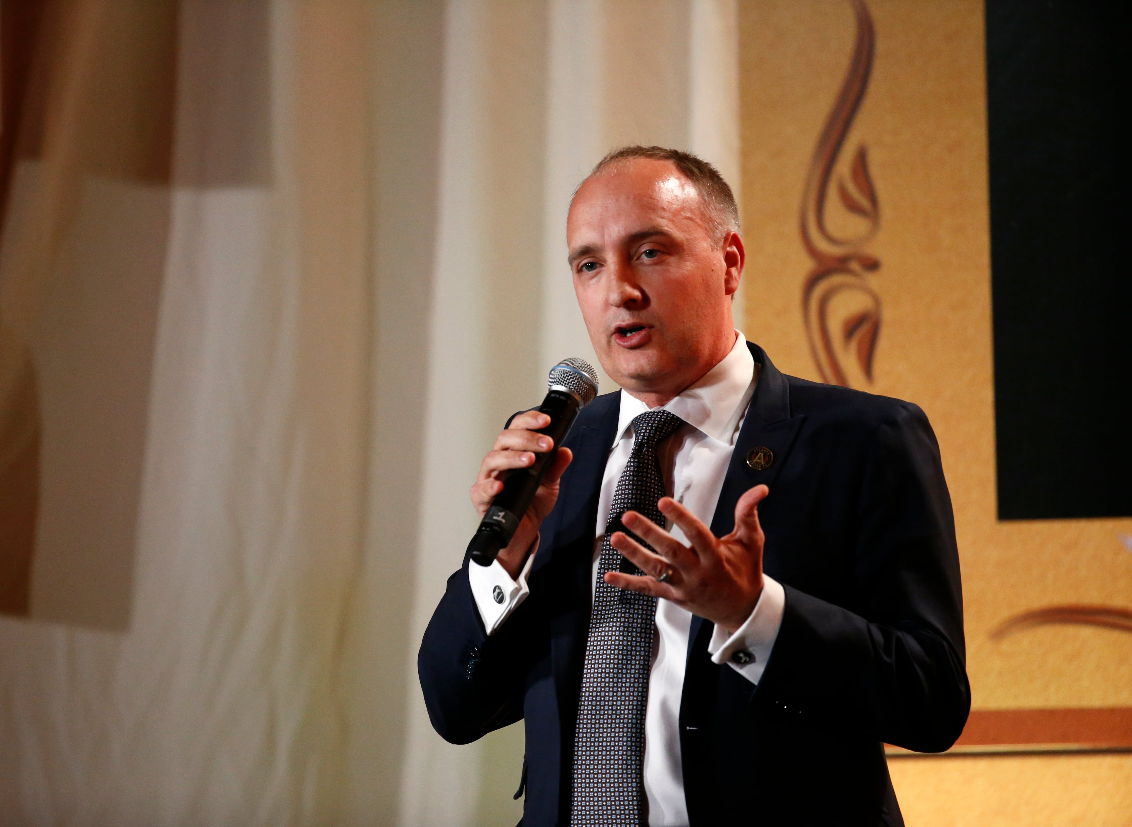 Atlanta United FC president Darren Eales speaks during the Atlanta Sports Awards at the Fox Theatre Thursday, February 25, 2016, in Atlanta. PHOTO / JASON GETZ