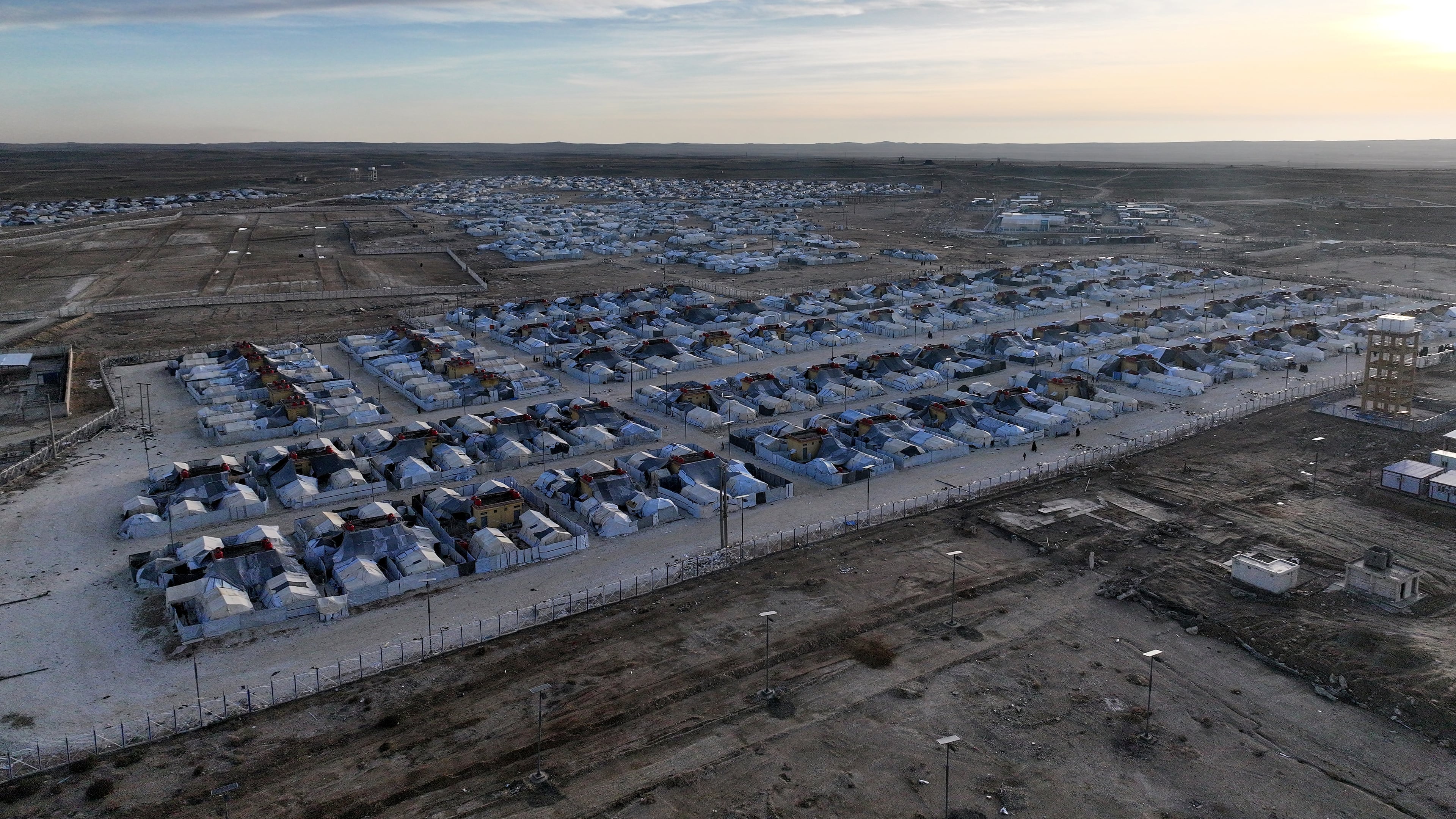 An aerial view shows the al-Hol camp in northeastern Syria's Hasakeh province, Syria, Wednesday, Jan. 21, 2026, after the withdrawal of the Syrian Democratic Forces (SDF). (AP Photo/Ghaith Alsayed)
