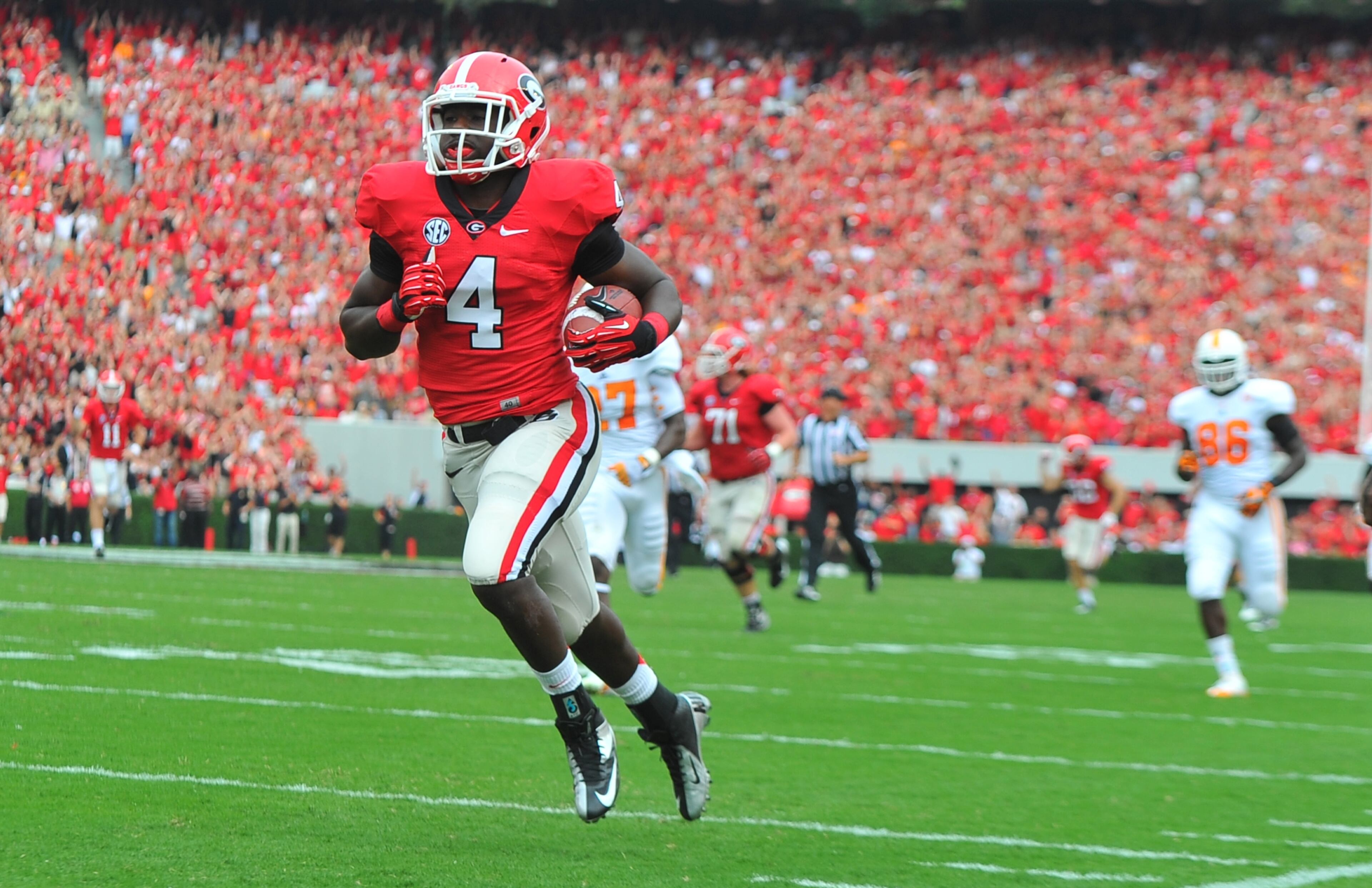.... with UGA's second-leading rusher Keith Marshall two spots behind at 14th. Marshall has rushed for 625 yards and six TDs, combining with Gurley to give the freshmen tailbacks 1,595 yards and 17 touchdowns.