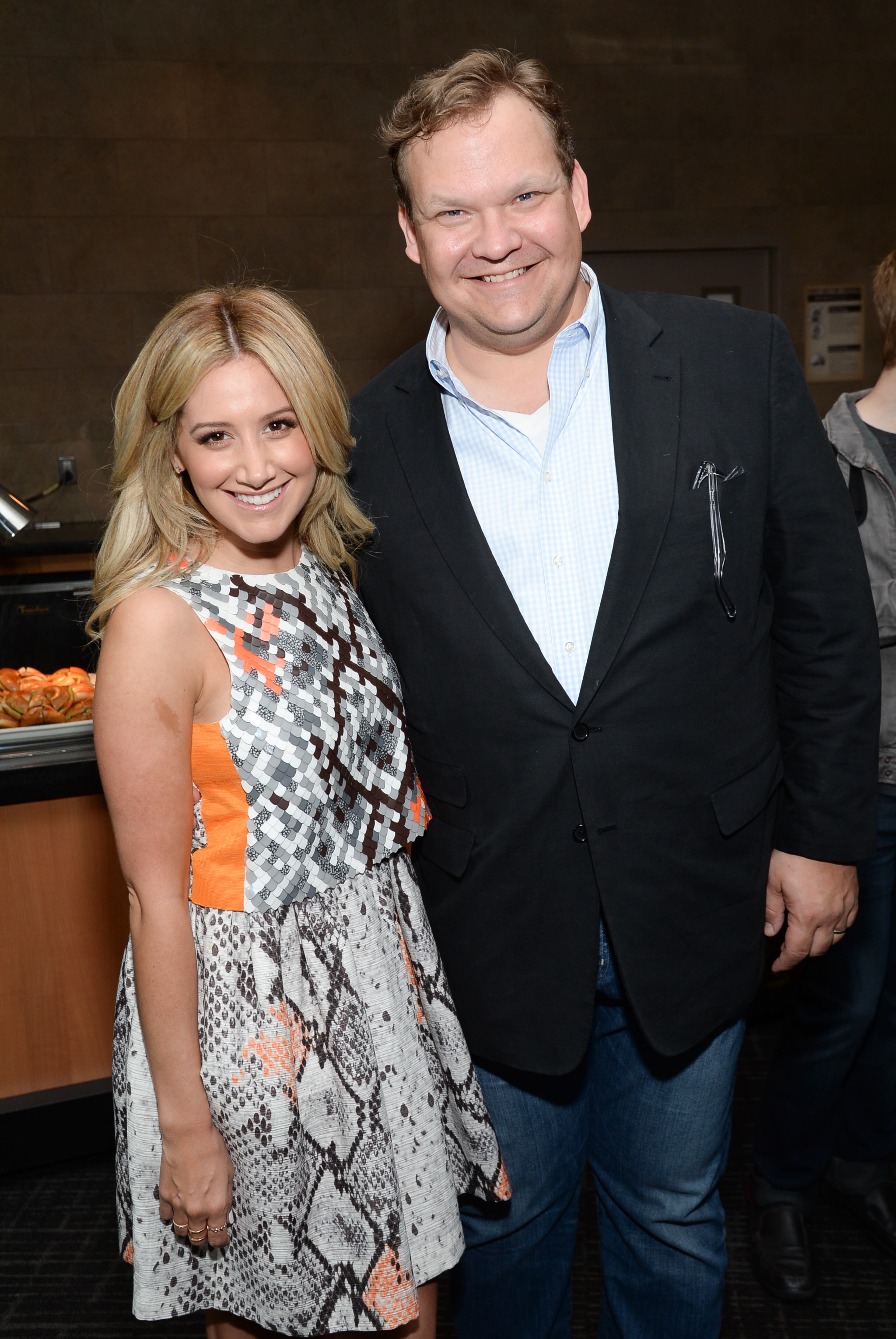 Ashley Tisdale, left, and Andy Richter pose backstage at the TNT and TBS Network 2014 Upfront Presentations at Madison Square Garden on Wednesday, May 14, 2014, in New York. (Photo by Evan Agostini/Invision/AP)