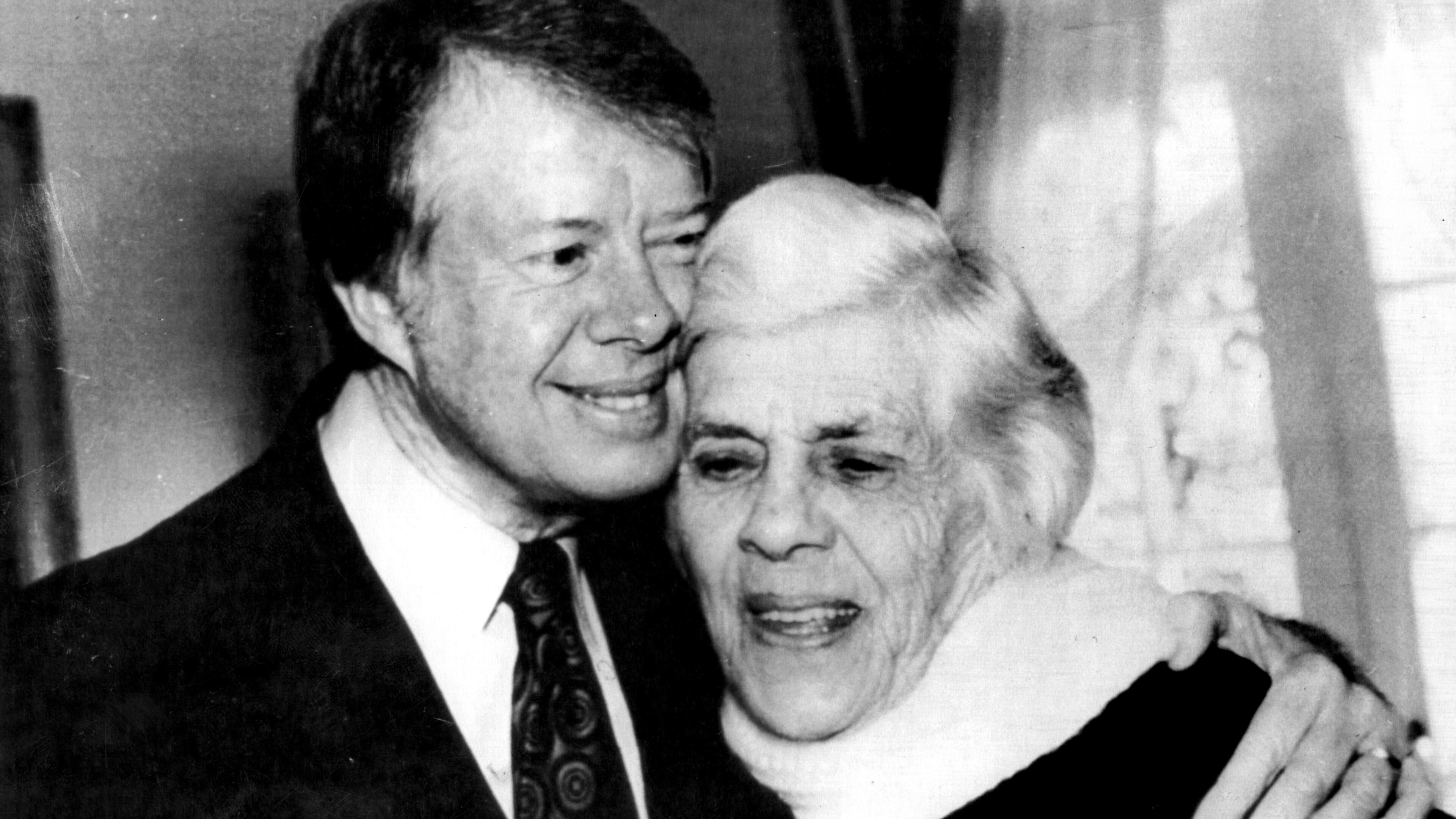 Lillian Carter, mother of former President Jimmy Carter is shown with Jimmy in 1977 in Americus, Ga. Lillian Carter died in 1983 at age 85. His father died in 1953, never knowing his son would become president of the United States. (Credit/UPI File Photo)