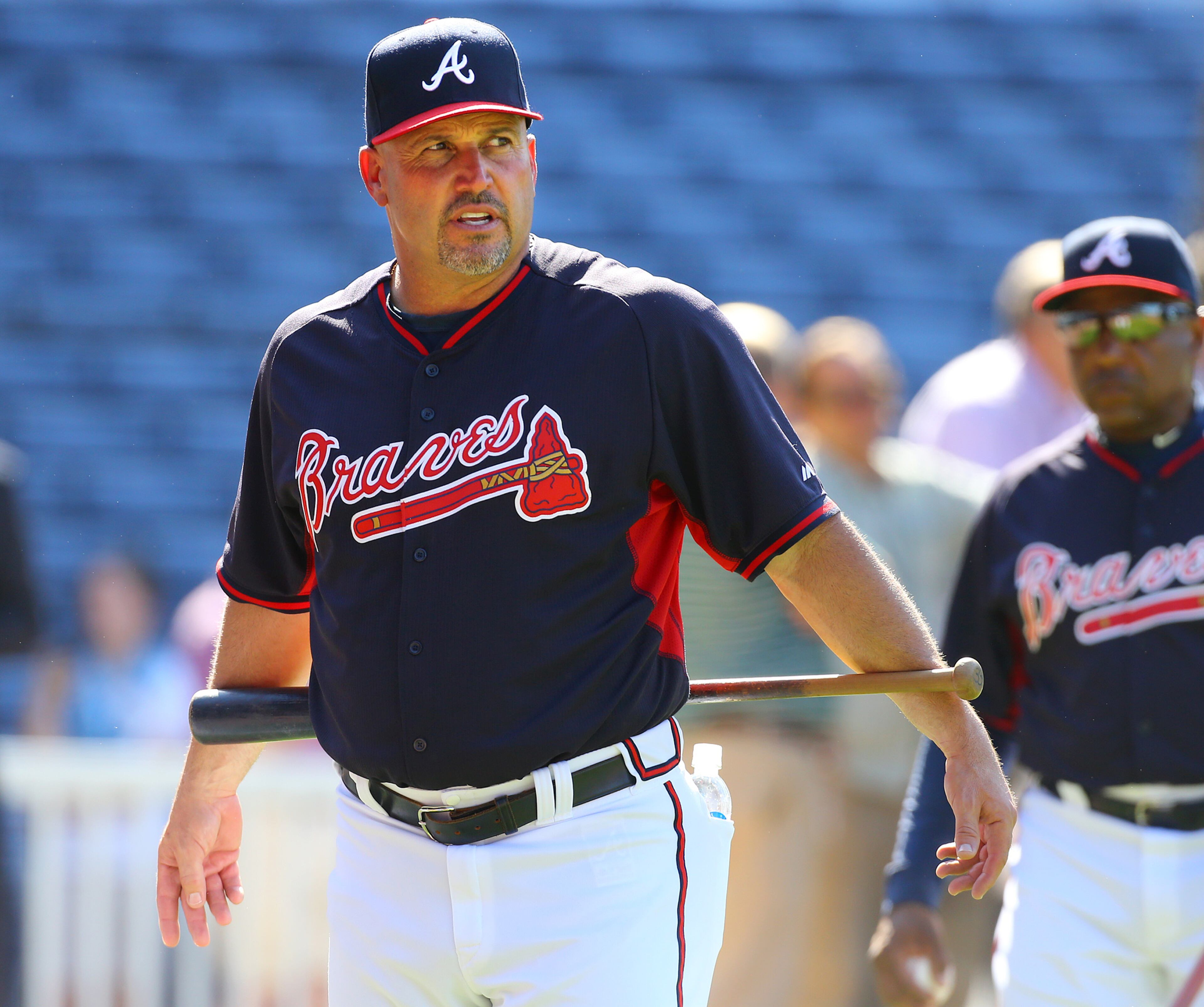 Braves manager Fredi Gonzalez watches over team batting practice before playing the Cardinals in an MLB game on Monday, May 5, 2014, in Atlanta.