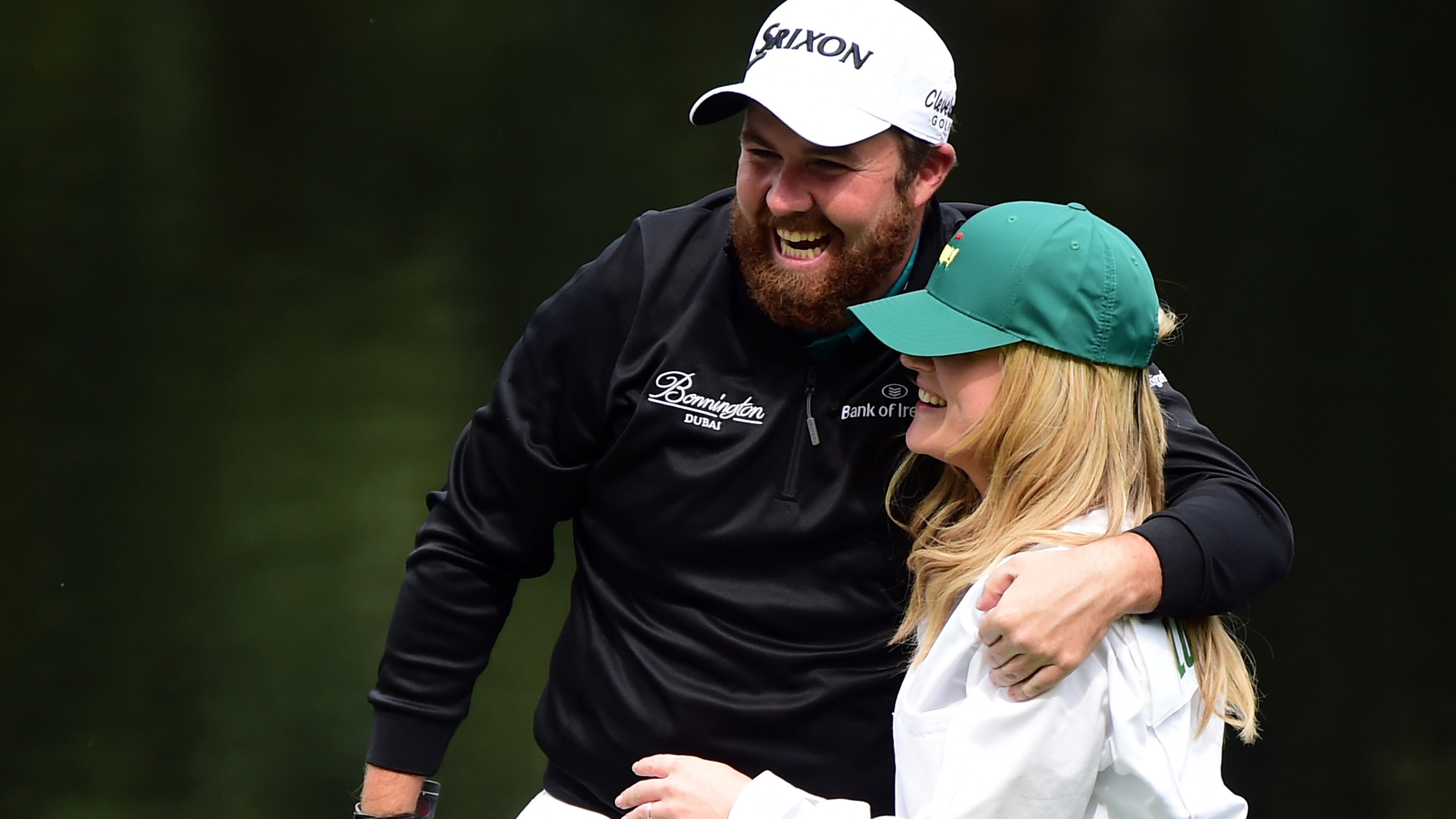 AUGUSTA, GEORGIA - APRIL 06: Shane Lowry of Ireland and fiancee Wendy Honner react during the Par 3 Contest prior to the start of the 2016 Masters Tournament at Augusta National Golf Club on April 6, 2016 in Augusta, Georgia. (Photo by Harry How/Getty Images)