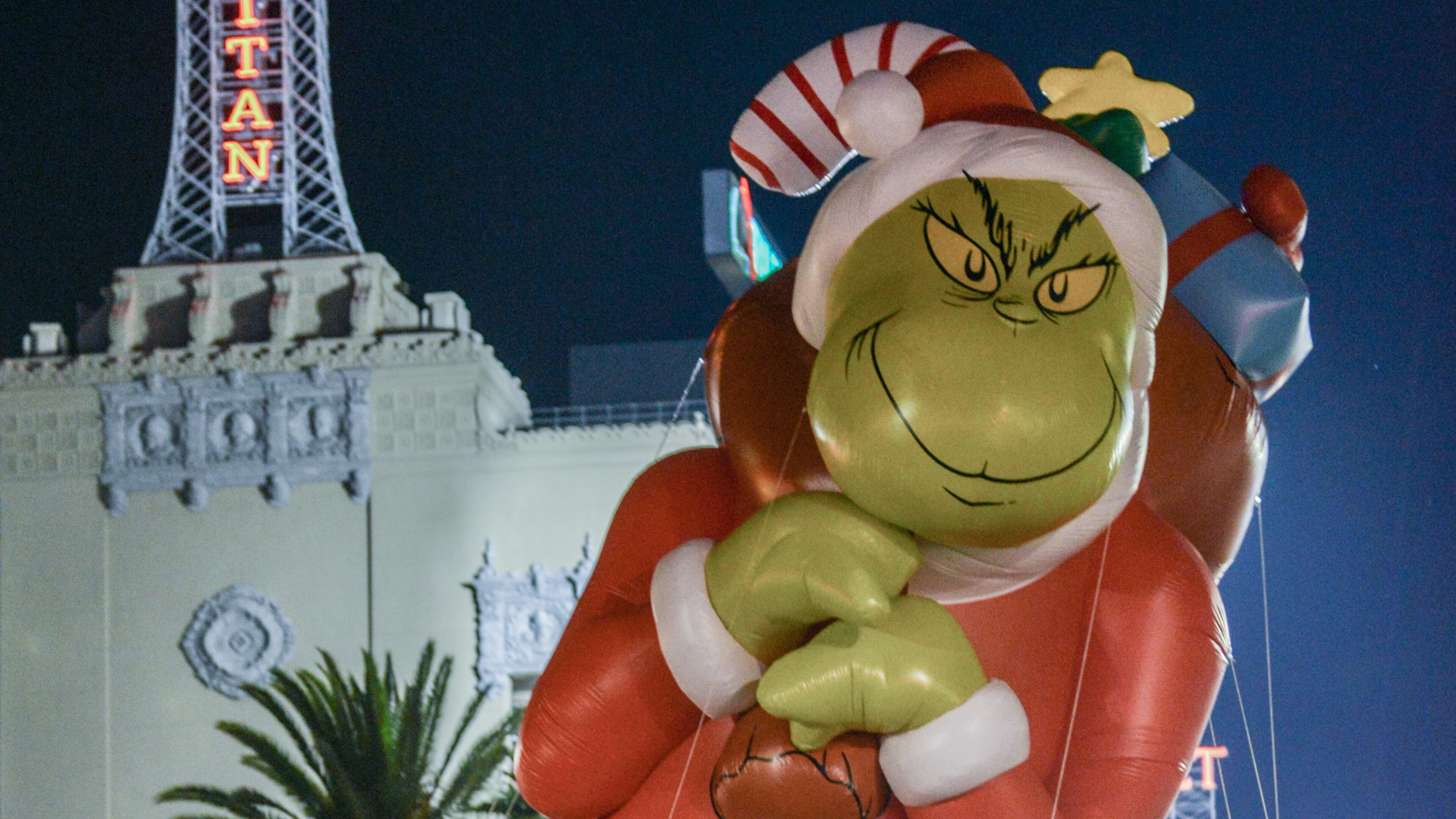 Grinch balloon floats through the 85th Hollywood Christmas Parade in Hollywood, CA, United States on November 27, 2016.
