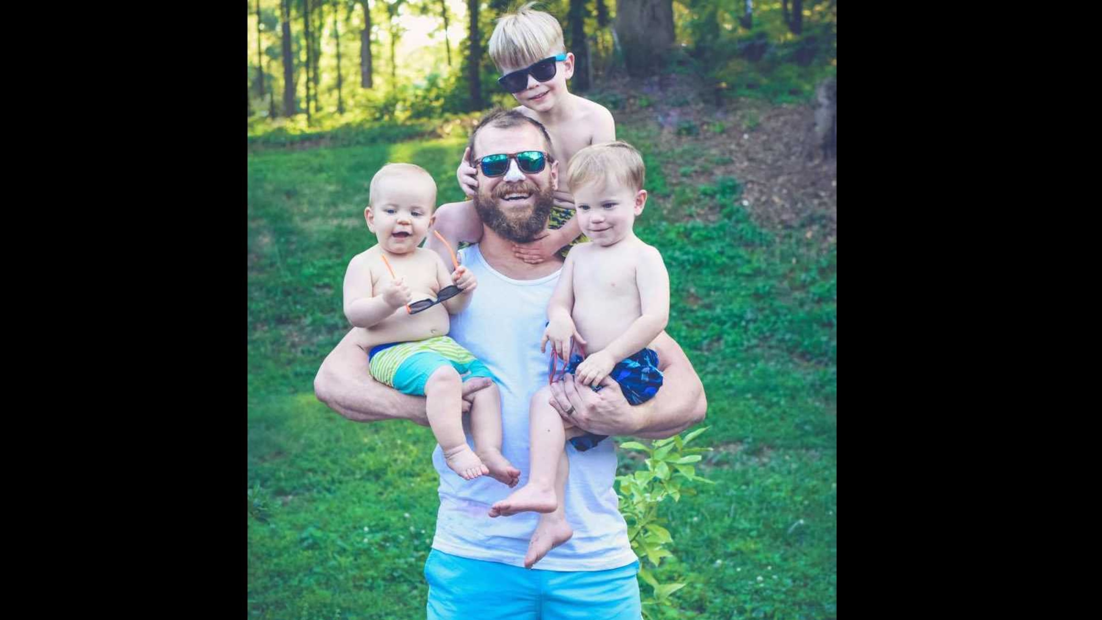 Matt Rooke with his boys Samuel, 9 months; Titus, 2 years; Jude, 4 years. Rooke is now "The Most Chubbies Dad.”