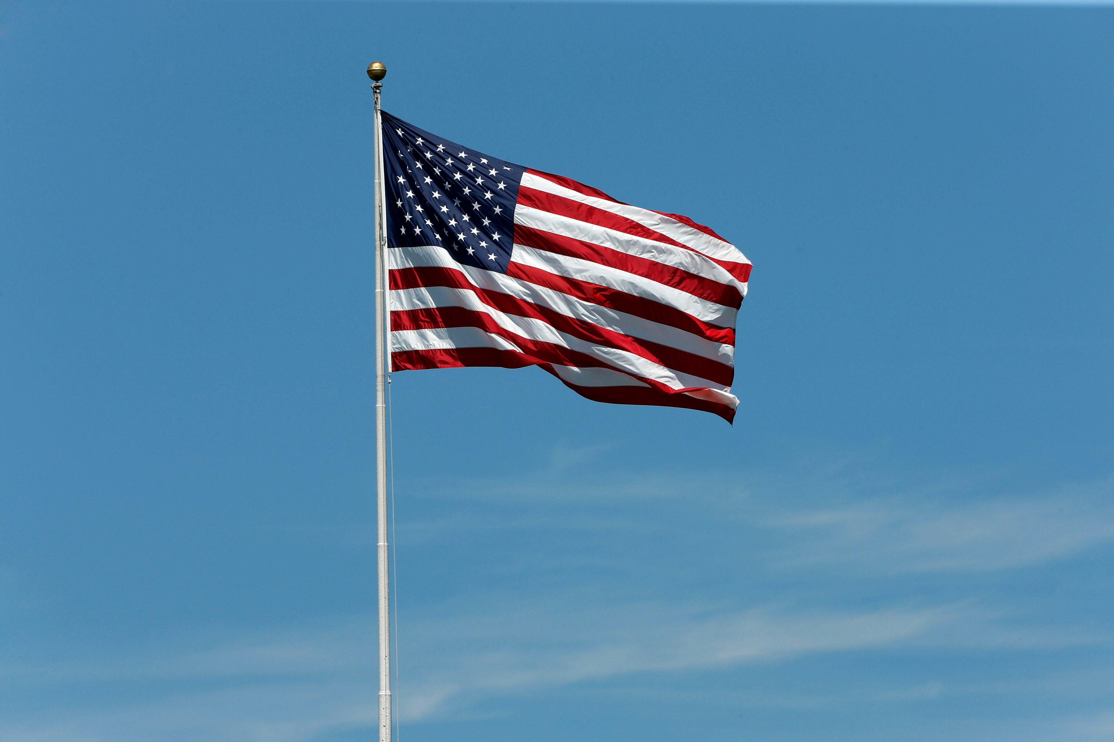 Jul 26, 2016; Springfield, NJ, USA; A general view of an American flag waving outside the clubhouse during a practice round for the 2016 PGA Championship golf tournament at Baltusrol GC - Lower Course. Mandatory Credit: Brian Spurlock-USA TODAY Sports ORG XMIT: USATSI-274428 ORIG FILE ID: 20160726_ajw_ss1_190.jpg