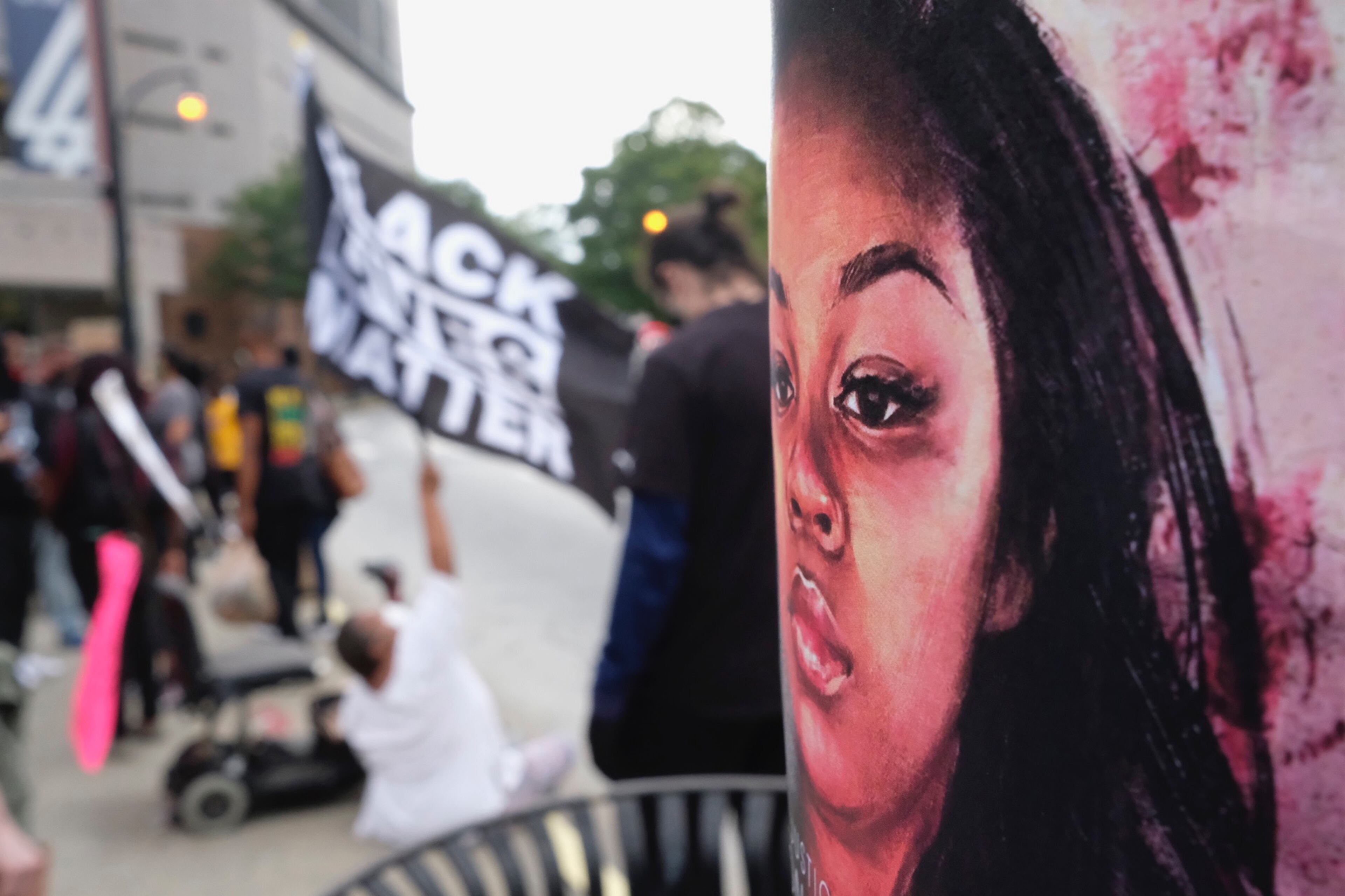 Protesters rally Friday, Sept. 25, 2020, to express concerns that a criminal indictment against one police officer wasn’t enough in the Breonna Taylor case. (Ben Gray for The Atlanta Journal-Constitution)