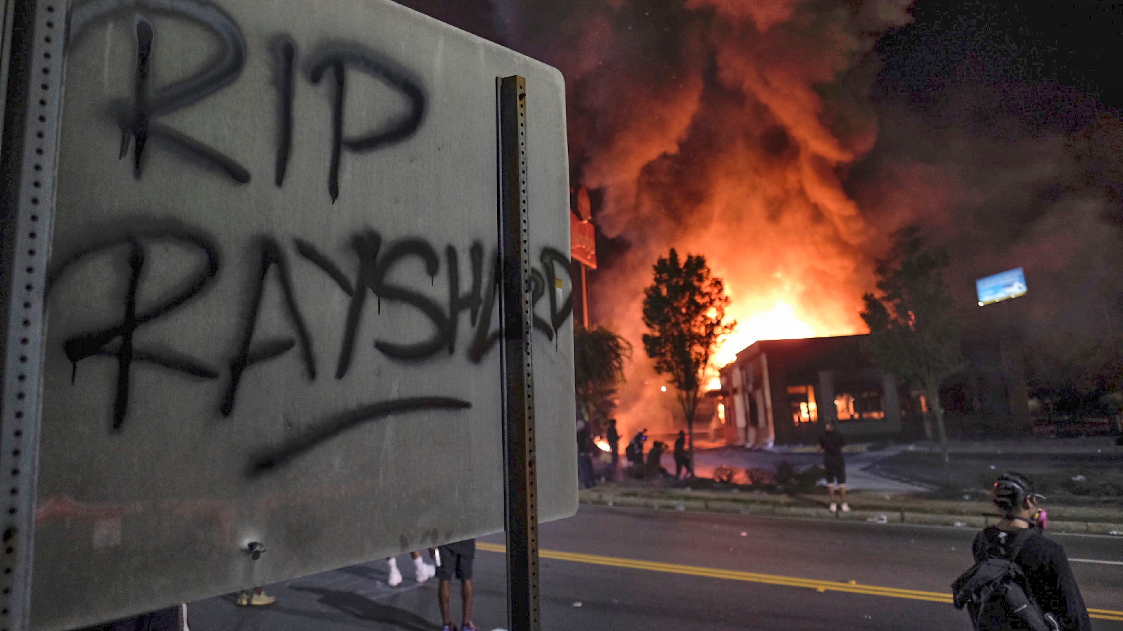 Wendy's isin flames affter demonstrators blocked the interstate and set the restaurant on fire on Saturday evening, June 13, 2020. Protesters gathered at University Avenue at the Atlanta Wendy's where Rayshard Brooks, a 27-year-old Black man, was shot and killed by Atlanta police Friday evening. (Photo: Ben Gray for The Atlanta Journal-Constitution)
