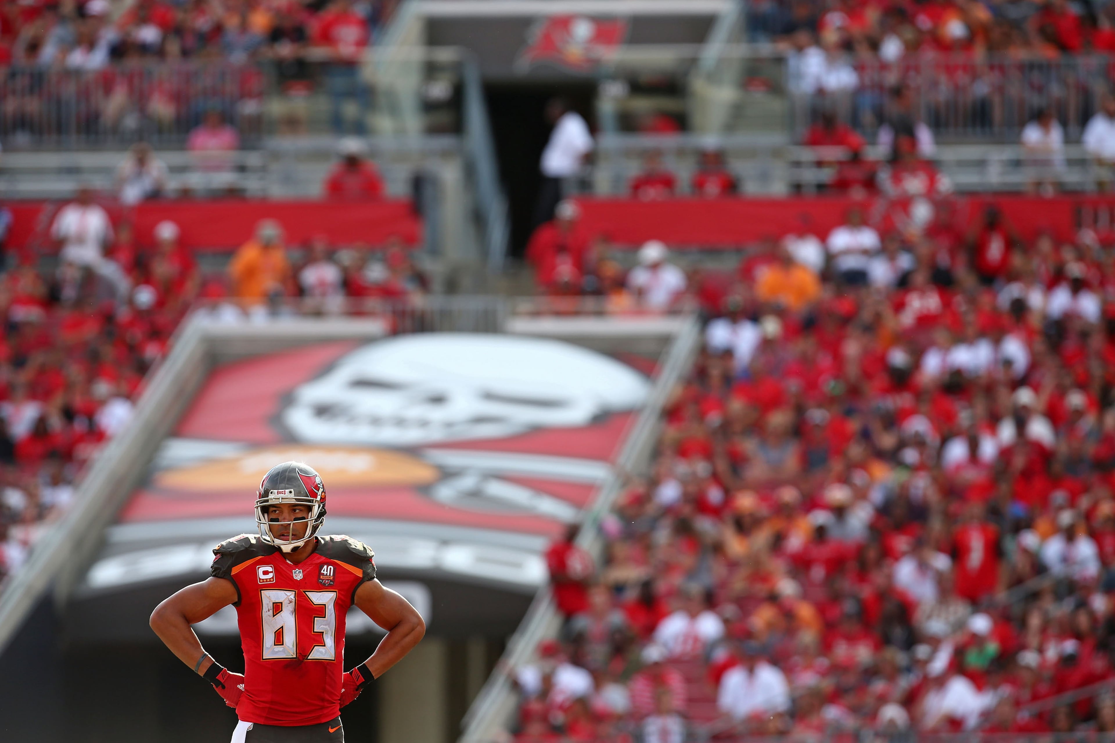 TAMPA, FL - DECEMBER 06: Vincent Jackson #83 of the Tampa Bay Buccaneers looks on during the second half of the game at Raymond James Stadium on December 6, 2015 in Tampa, Florida. (Photo by Rob Foldy/Getty Images)
