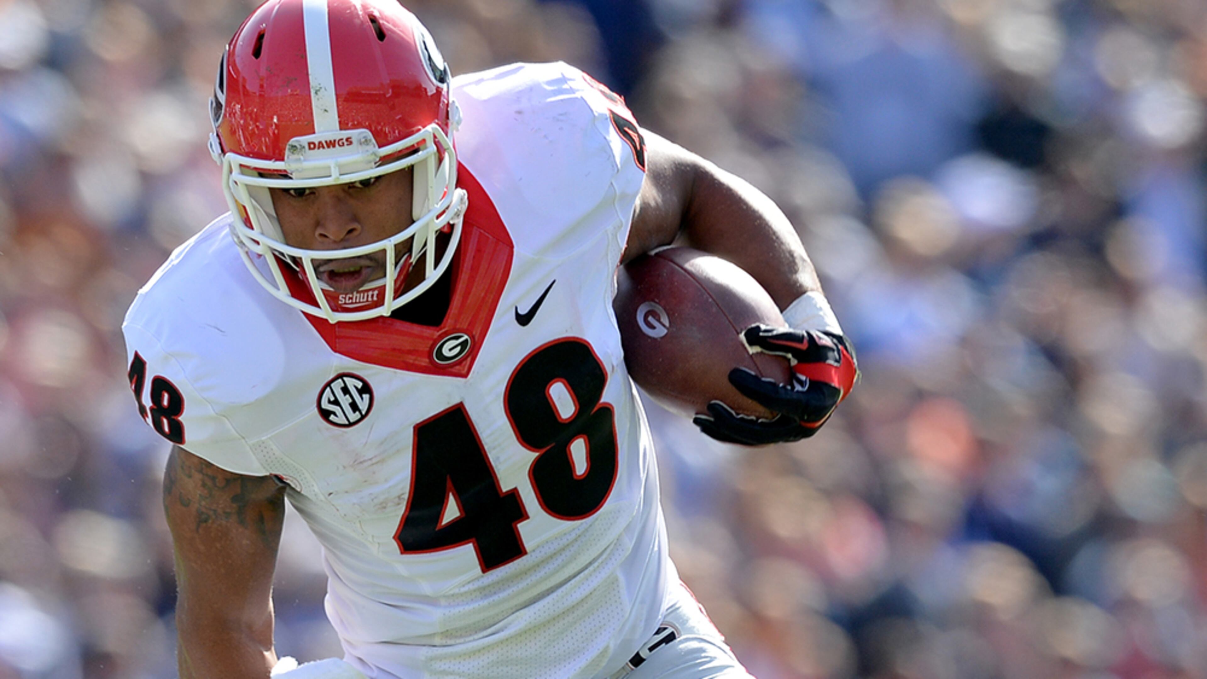 Georgia fullback Quayvon Hicks finishes his career with 23 carries for 166 yards and three touchdowns