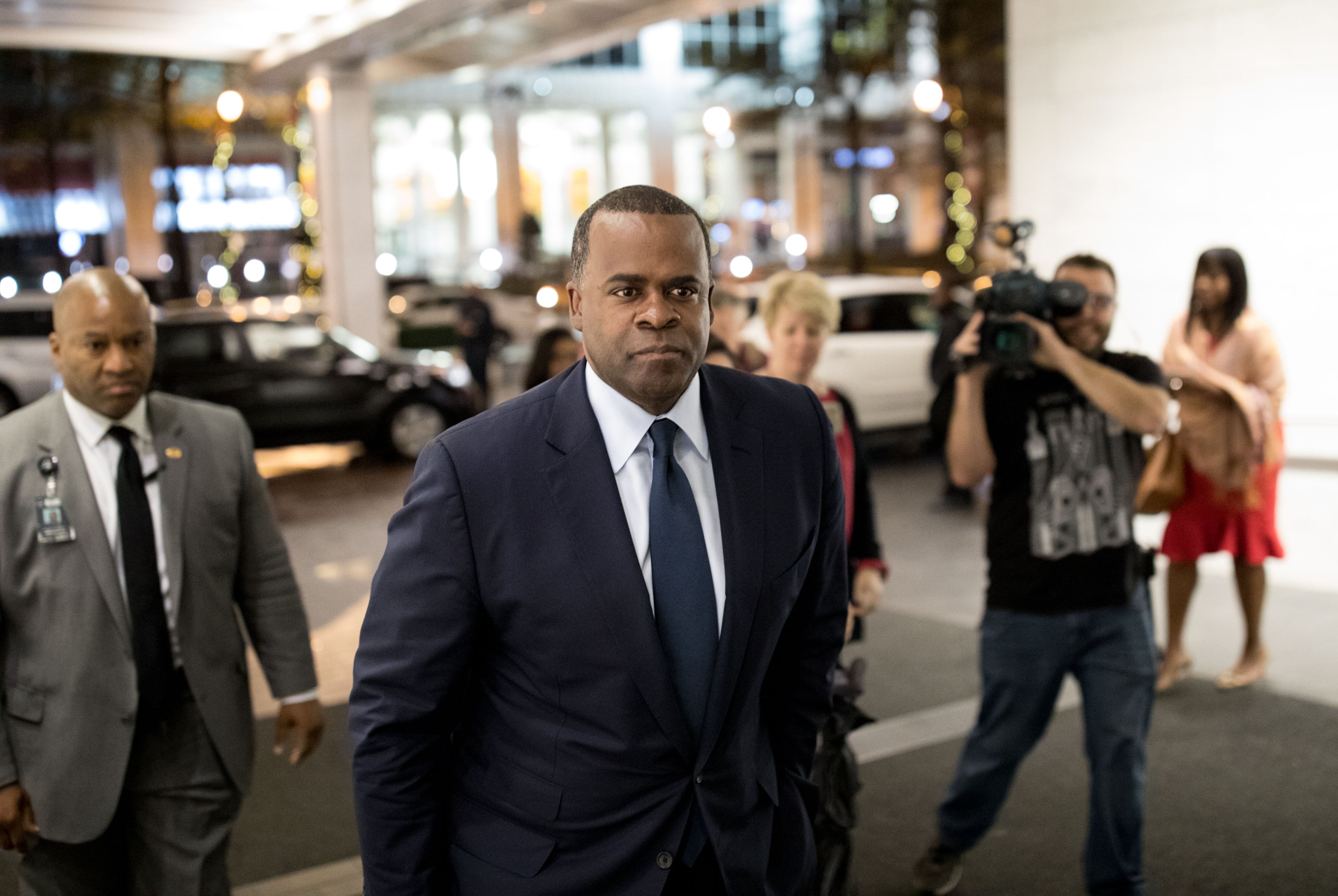 Mayor Kasim Reed arrives for the election night party for Atlanta mayoral candidate Keisha Lance Bottoms at the Hyatt Regency Hotel in Atlanta on Tuesday, Dec. 5, 2017.
