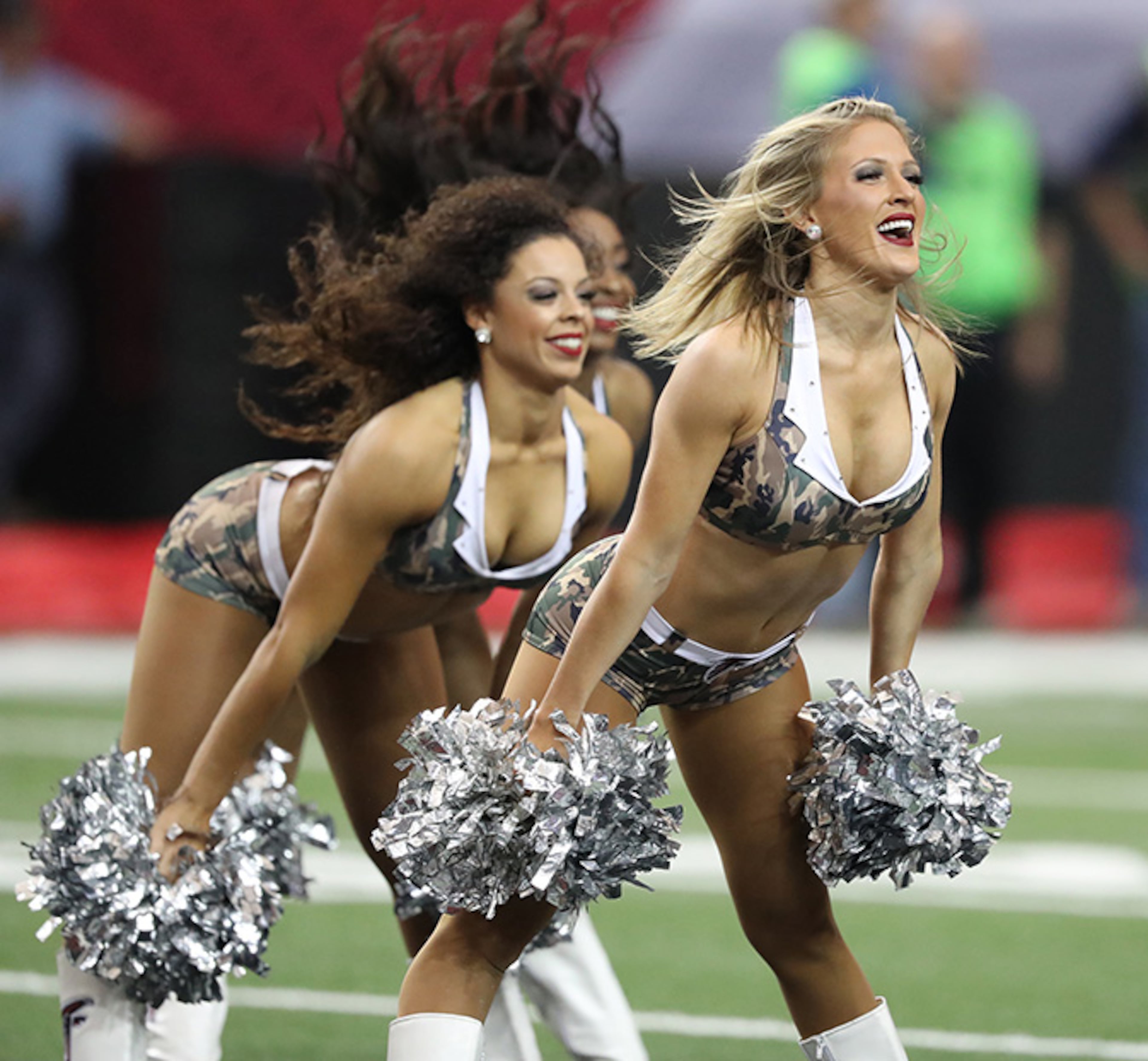 November 27, 2016, Atlanta: The Falcons cheerleaders wear uniforms to show support for the military while they perform in an NFL football game against the Cardinals on Sunday, Nov. 27, 2016, in Atlanta. Curtis Compton/ccompton@ajc.com
November 27, 2016, Atlanta: in an NFL football game on Sunday, Nov. 27, 2016, in Atlanta. Curtis Compton/ccompton@ajc.com