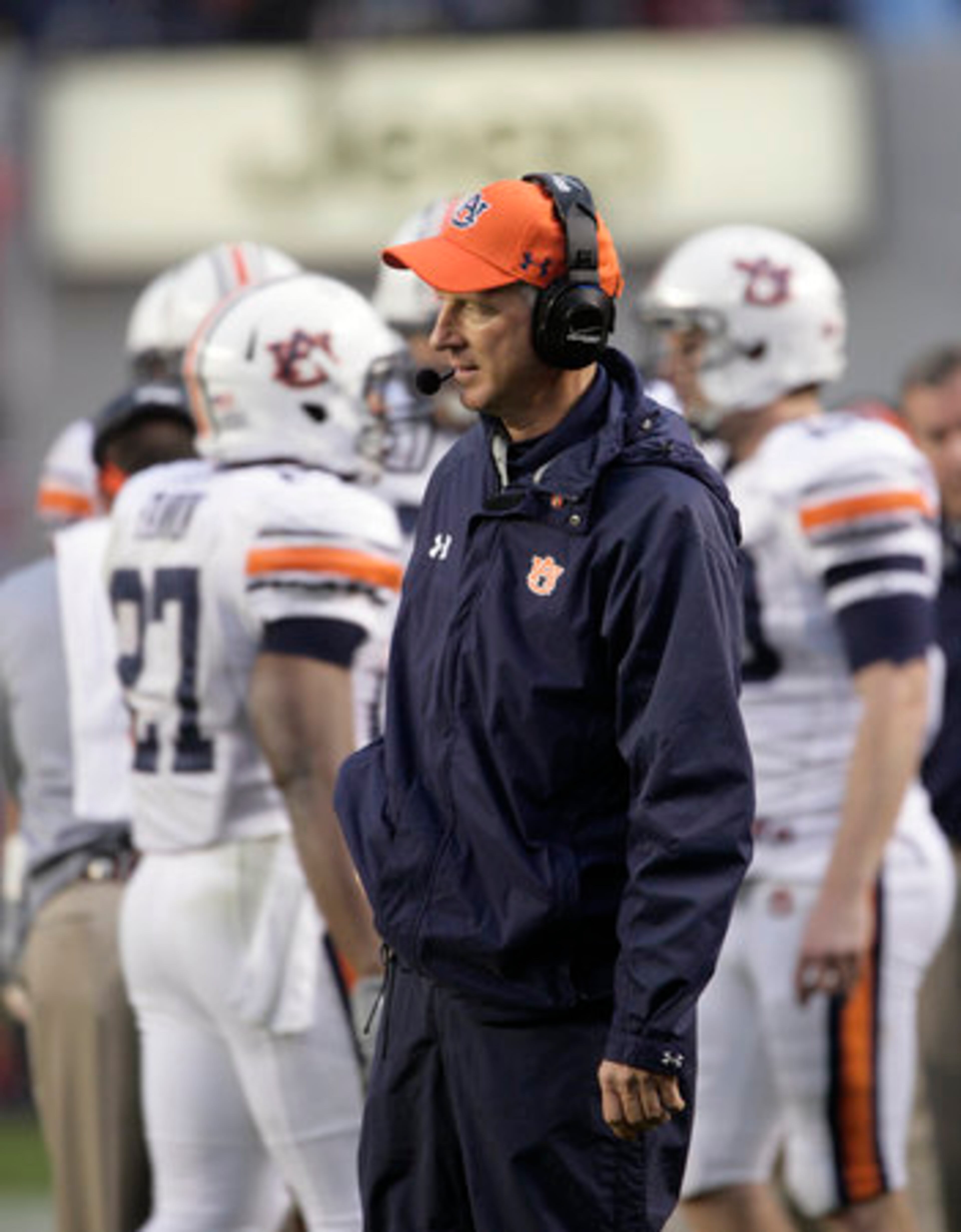 Tuberville walks the sidelines during an ugly 36-0 loss to Alabama in his last game as Auburn coach.