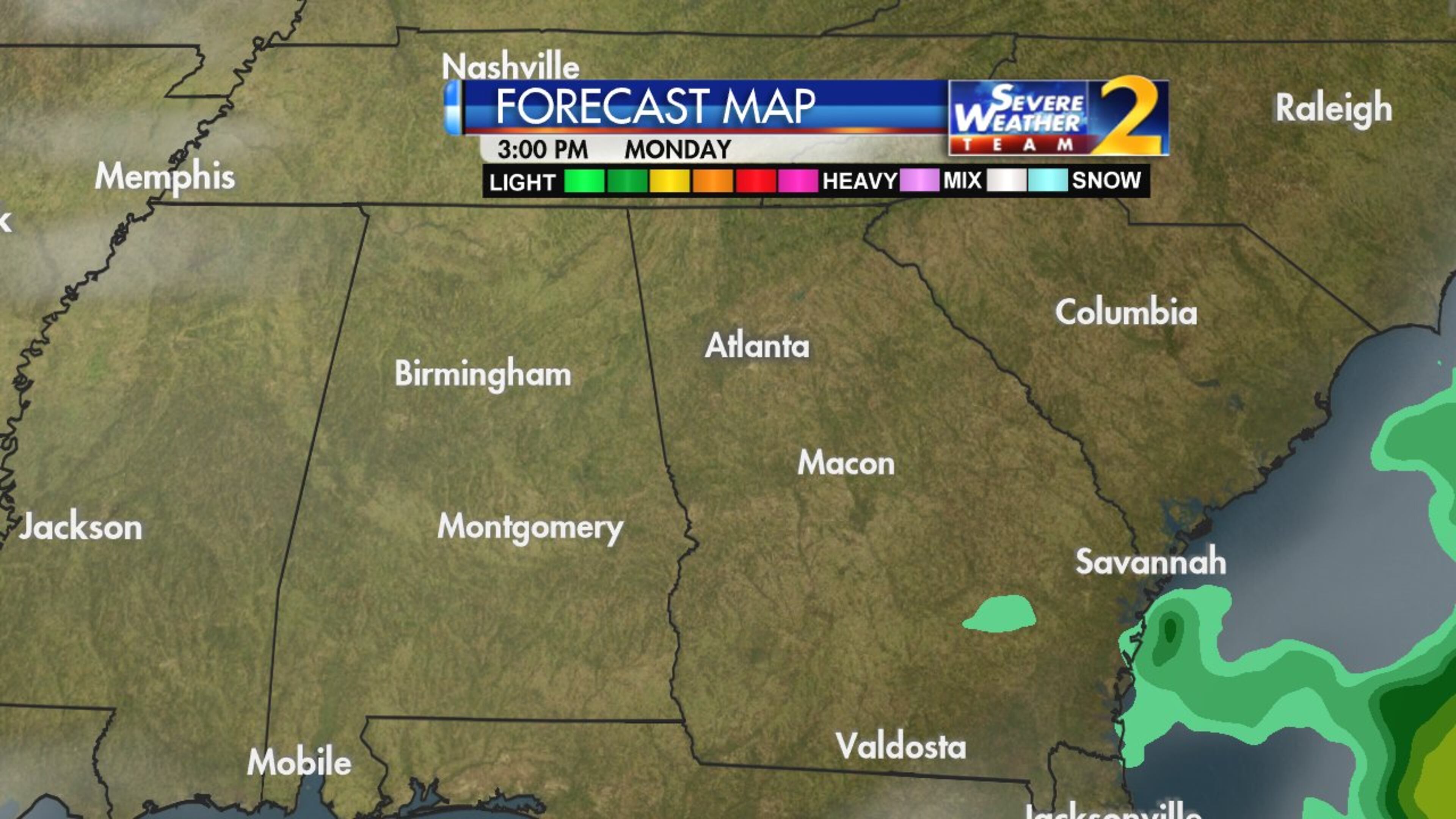 Unlike last week, when metro Atlanta saw days of rain, Monday is expected to be quiet. (Credit: Channel 2 Action News)