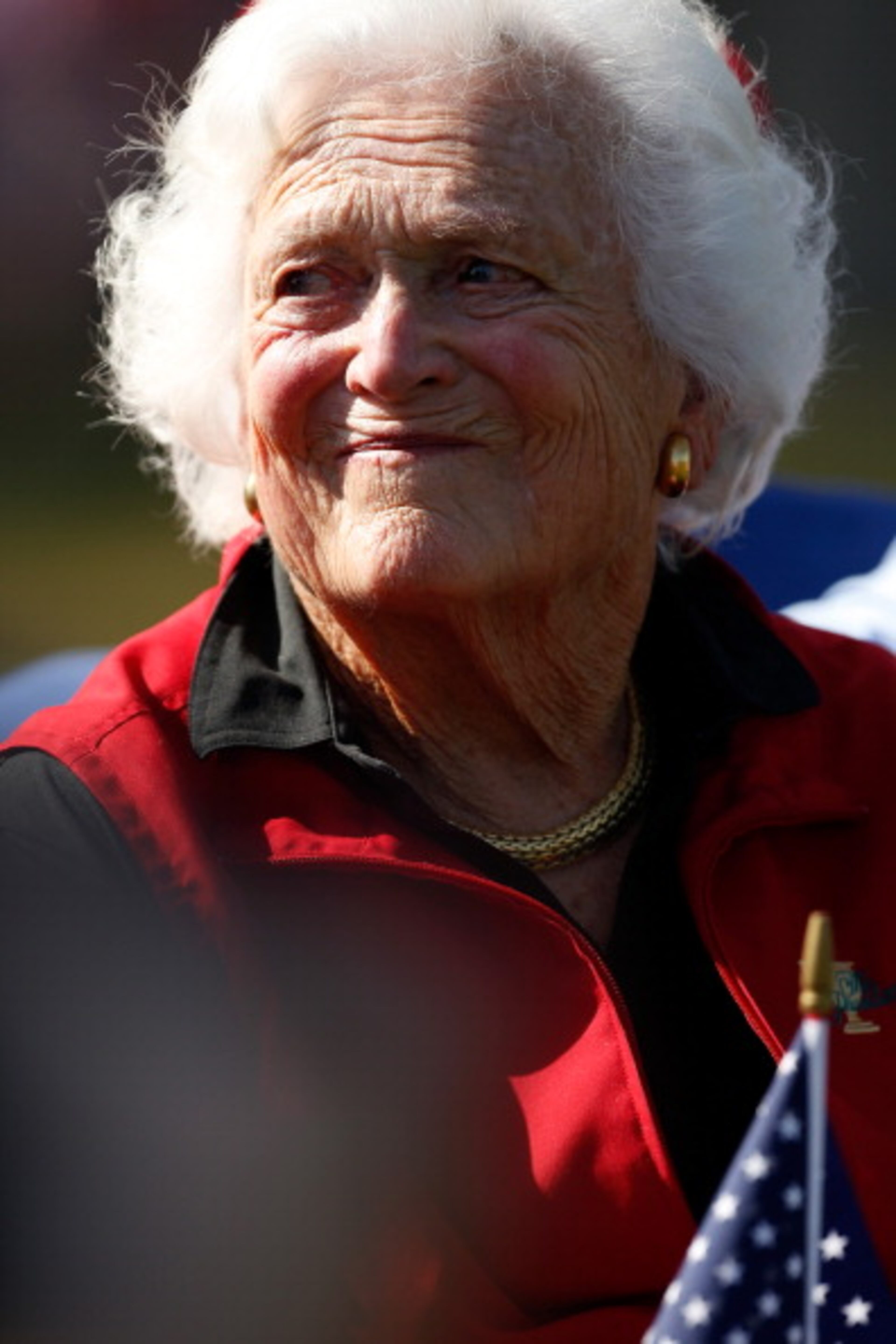MEDINAH, IL - SEPTEMBER 29: Former First Lady Barbara Bush watches the play on day two of the Afternoon Four-Ball Matches for The 39th Ryder Cup at Medinah Country Club on September 29, 2012 in Medinah, Illinois. (Photo by Jamie Squire/Getty Images)