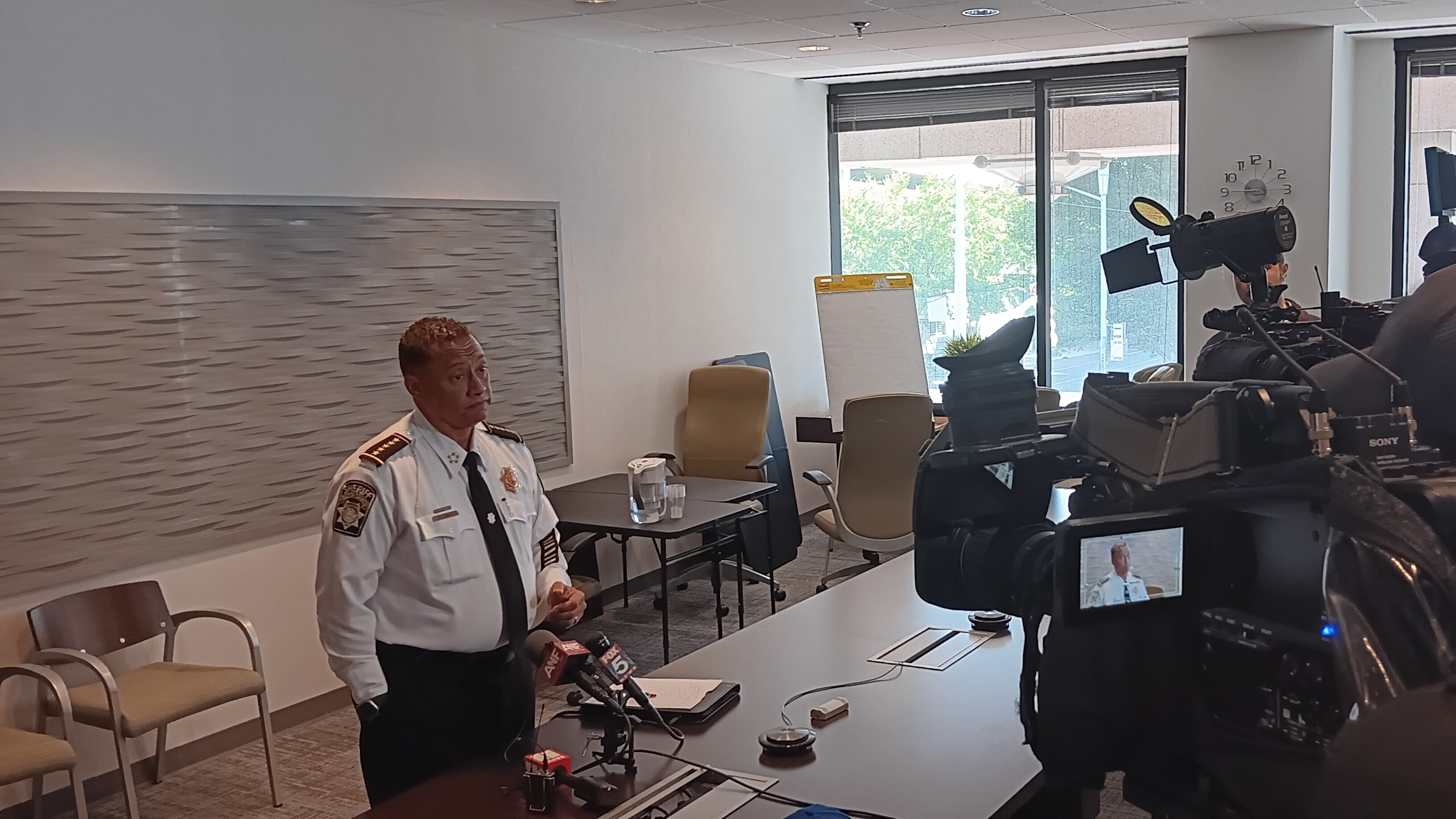 Sheriff Patrick Labat speaks against Fulton County's clawback of $2.1 million for health-monitoring wristbands in the county jail.