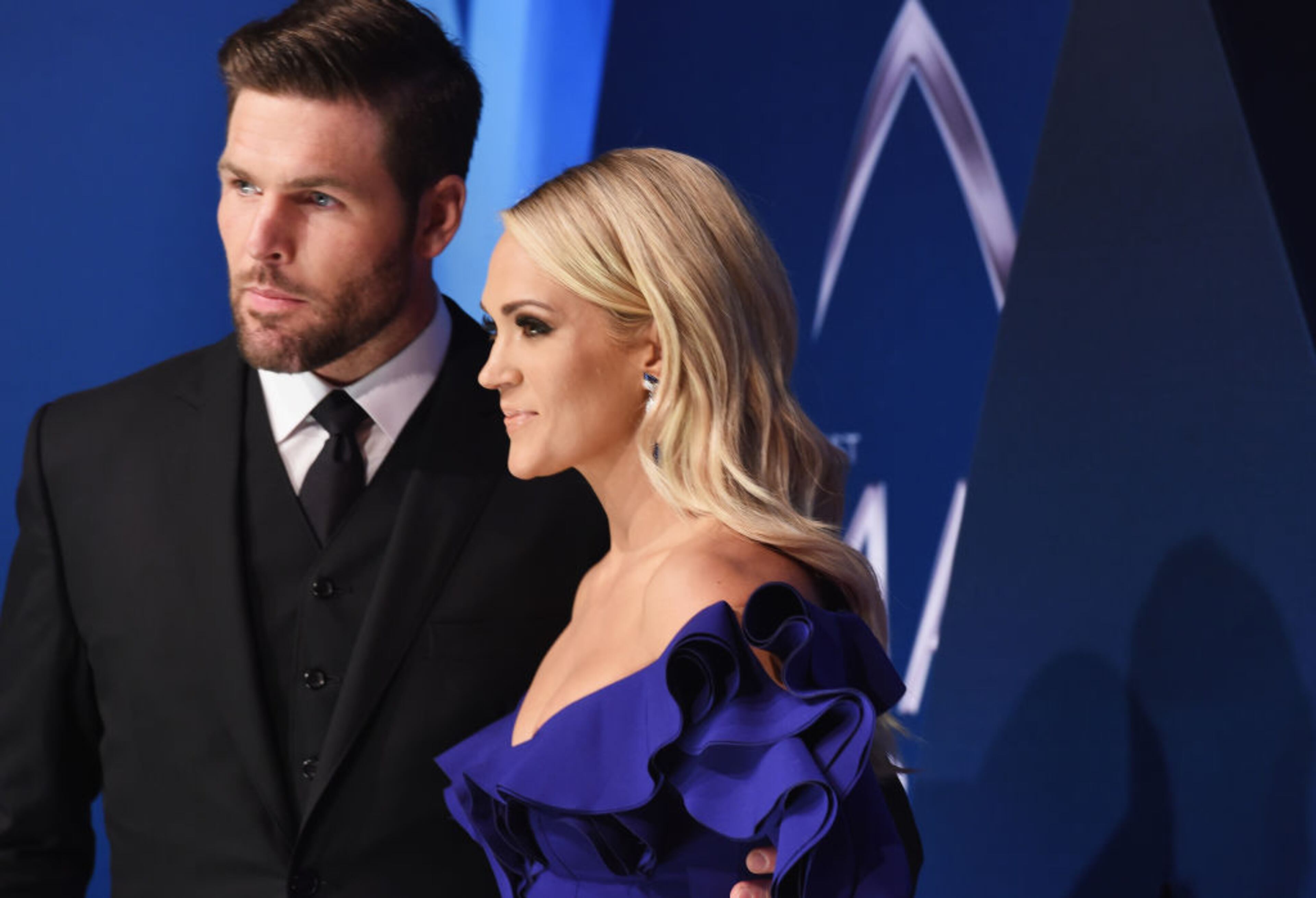 NASHVILLE, TN - NOVEMBER 08: NHL player Mike Fisher and singer-songwriter Carrie Underwood attend the 51st annual CMA Awards at the Bridgestone Arena on November 8, 2017 in Nashville, Tennessee. (Photo by Michael Loccisano/Getty Images)