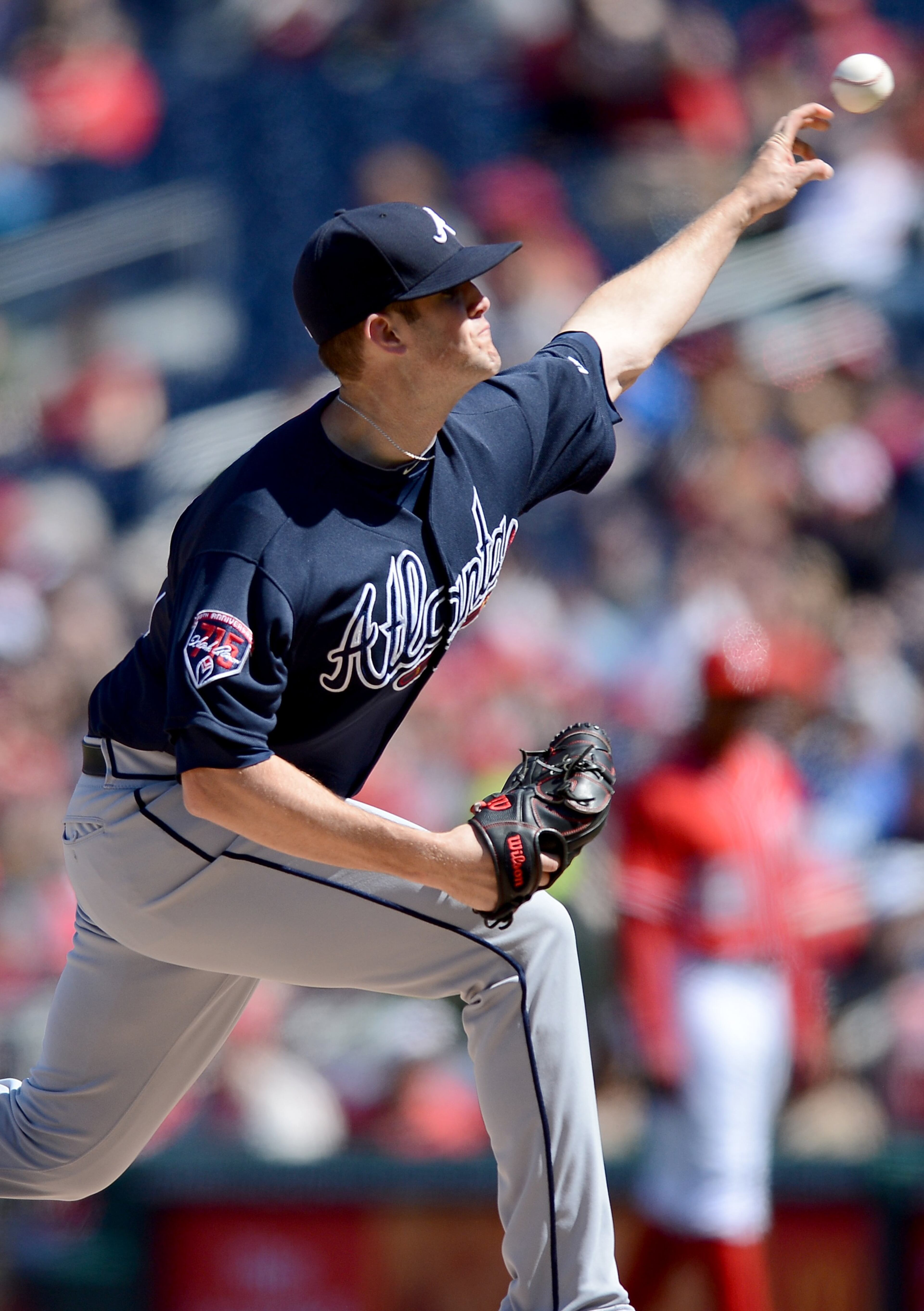 Atlanta Braves relief pitcher Alex Wood (40) delivers against the Washington Nationals in the second inning at Nationals Park in Washington, D.C., Sunday, April 6, 2014. (Chuck Myers/MCT)