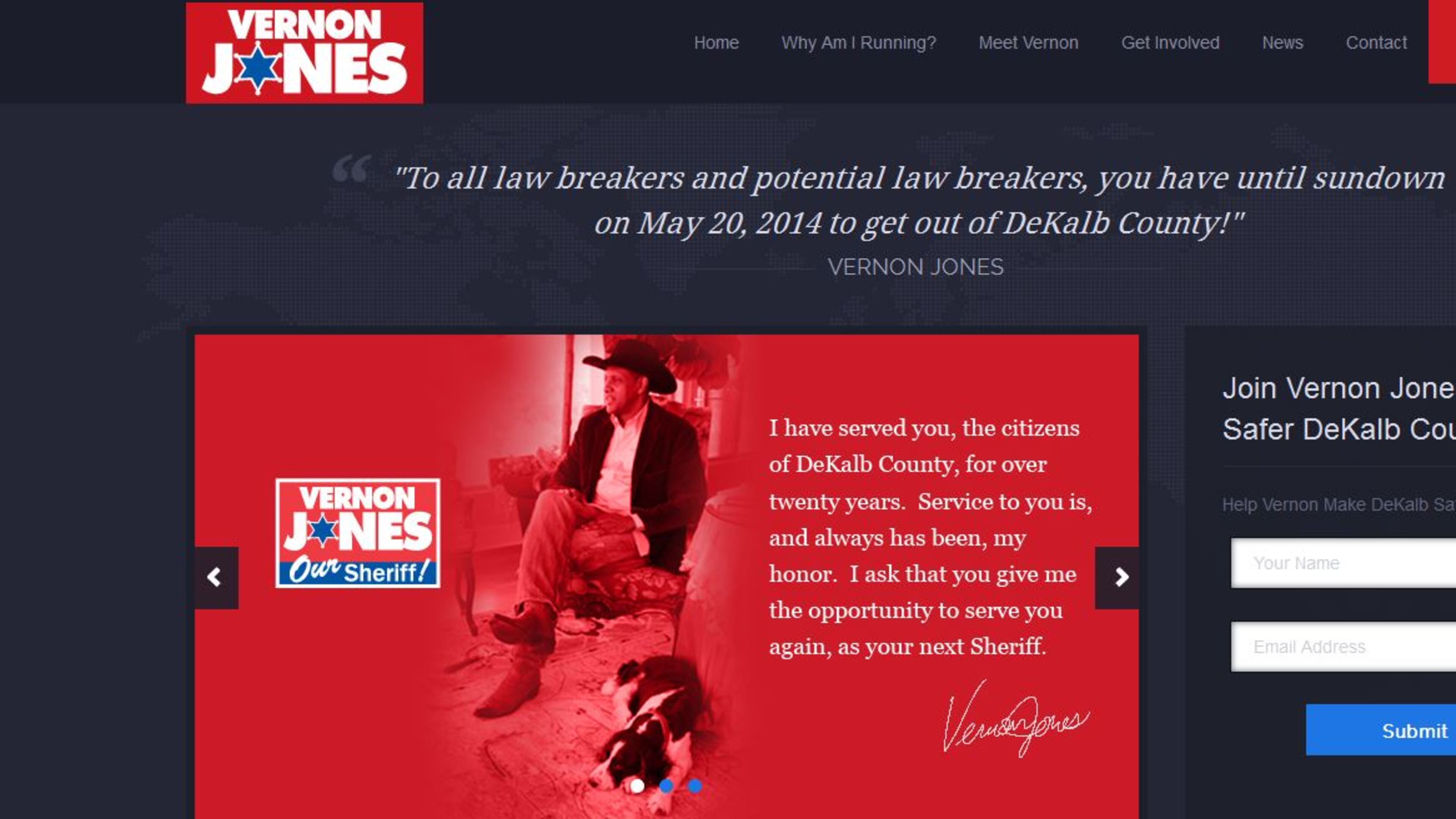 The home page of the Vernon Jones for Sheriff website.