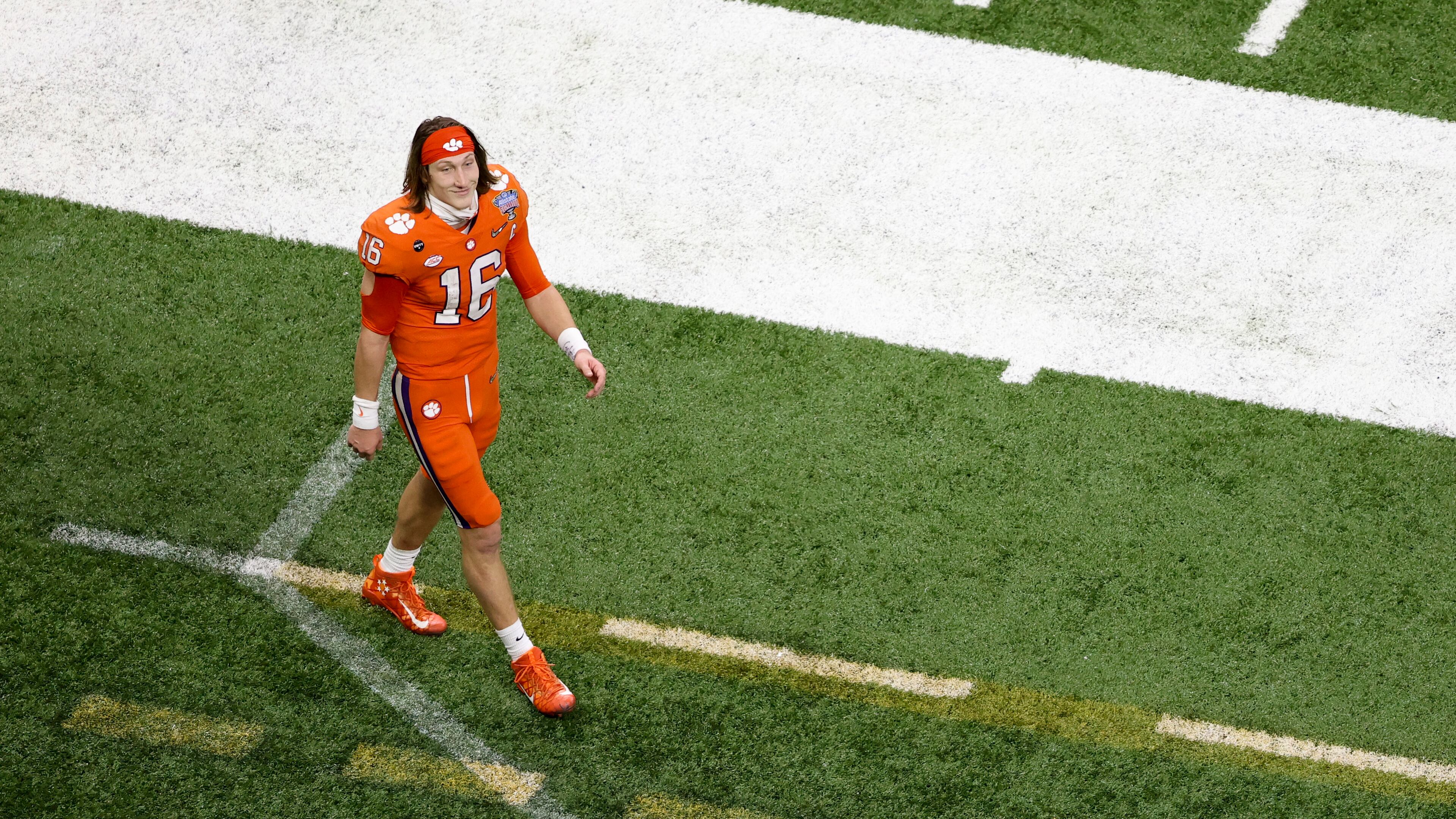 Clemson quarterback Trevor Lawrence leaves the field after the loss to Ohio State in the Sugar Bowl College Football Playoff semifinal Friday, Jan. 1, 2021, in New Orleans. (Butch Dill/AP)