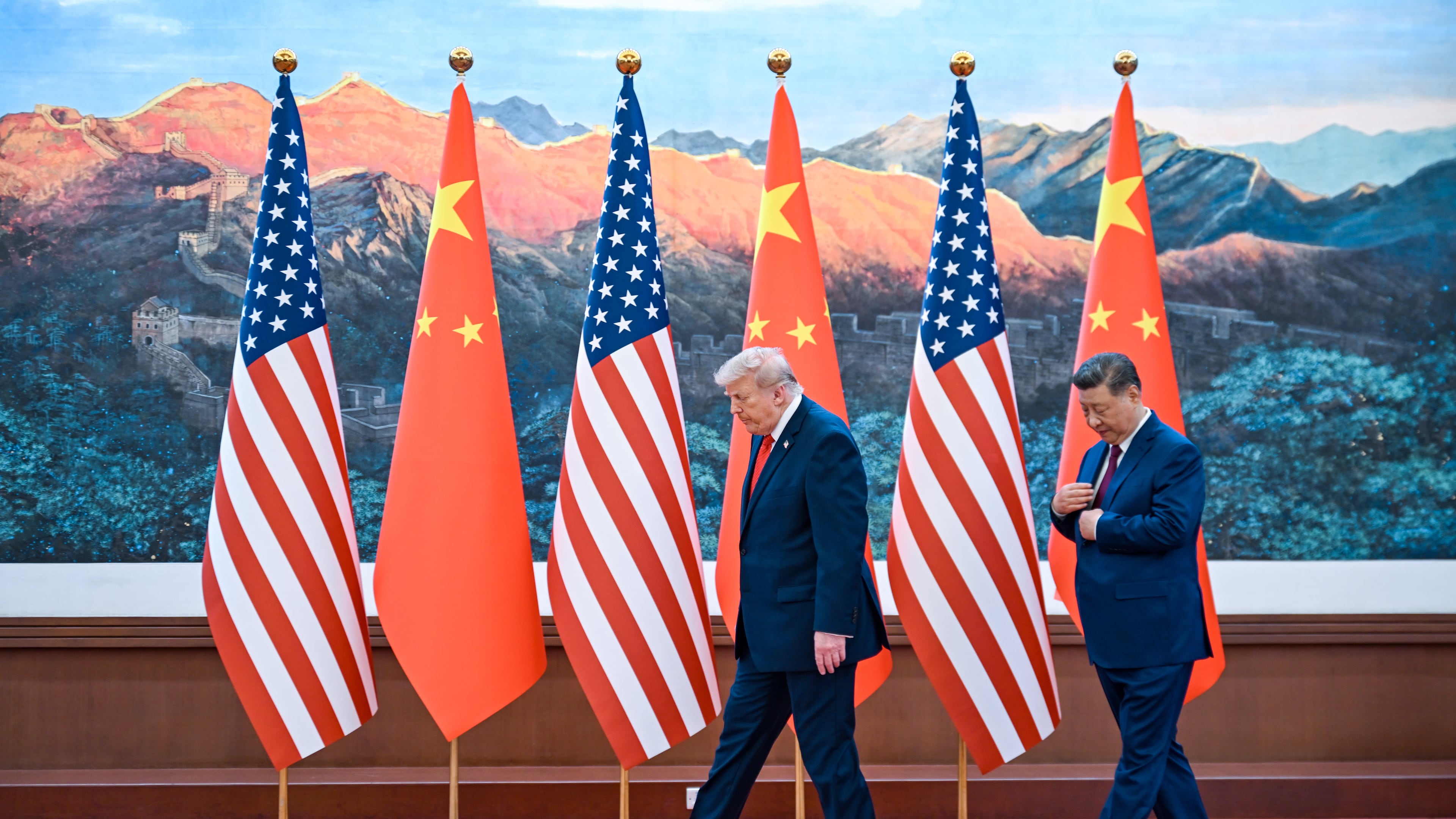 Chinese President Xi Jinping, right, and U.S. President Donald Trump meet at the Great Hall of the People in Beijing, Thursday, May 14, 2026. (Kenny Holston/Pool Photo via AP)