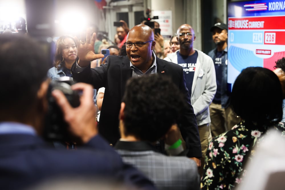 Democrat Shawn Harris speaks to supporters after losing a special election runoff in Georgia's 14th Congressional District on Tuesday. (Abbey Cutrer/AJC)
