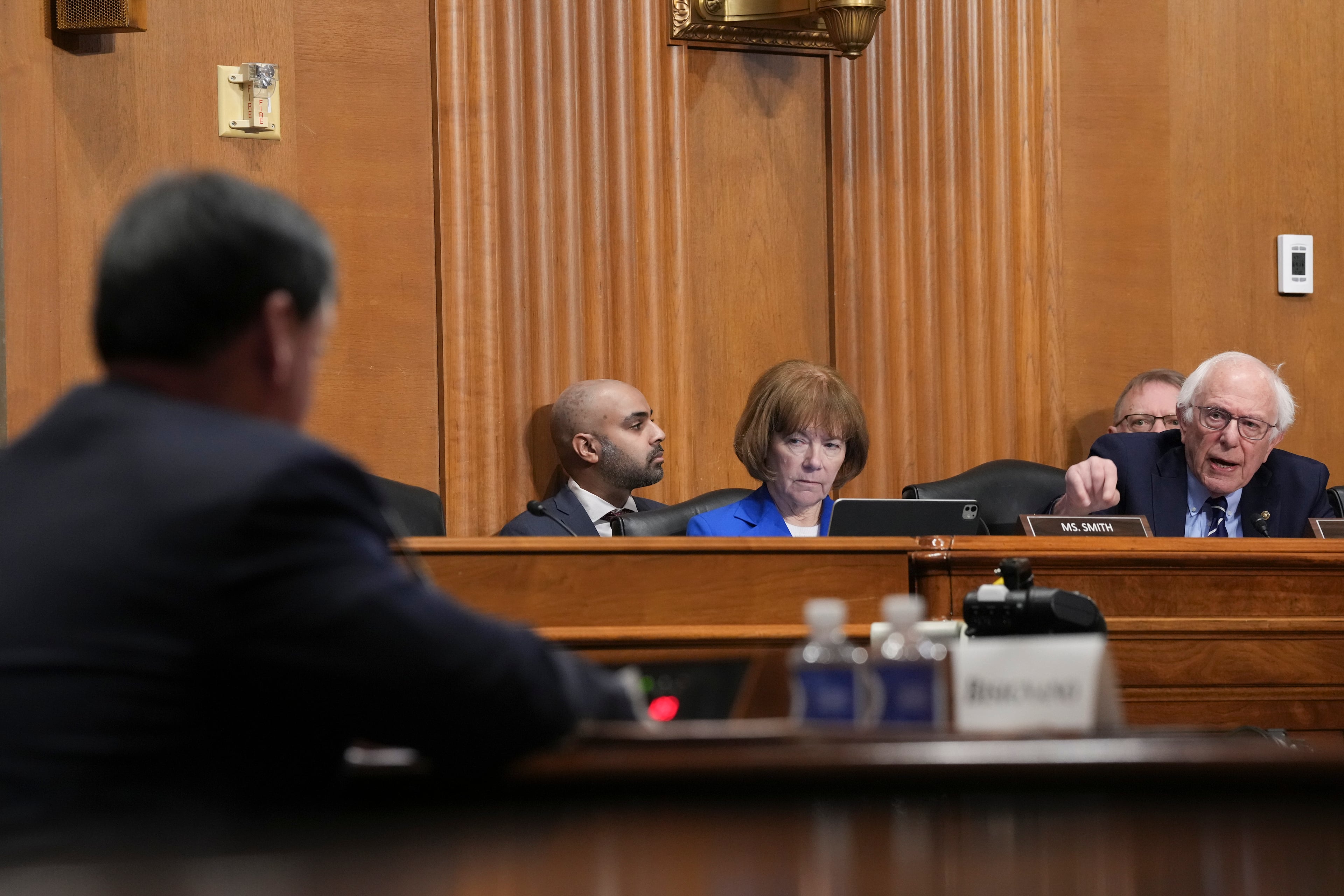 Sen. Bernie Sanders (I-Vt.) questions Frank Bisignano, President Donald Trump’s pick to oversee the Social Security Administration, during his confirmation hearing before the Senate Finance Committee on Capitol Hill in Washington, on Tuesday, March 25, 2025. (Eric Lee/The New York Times)