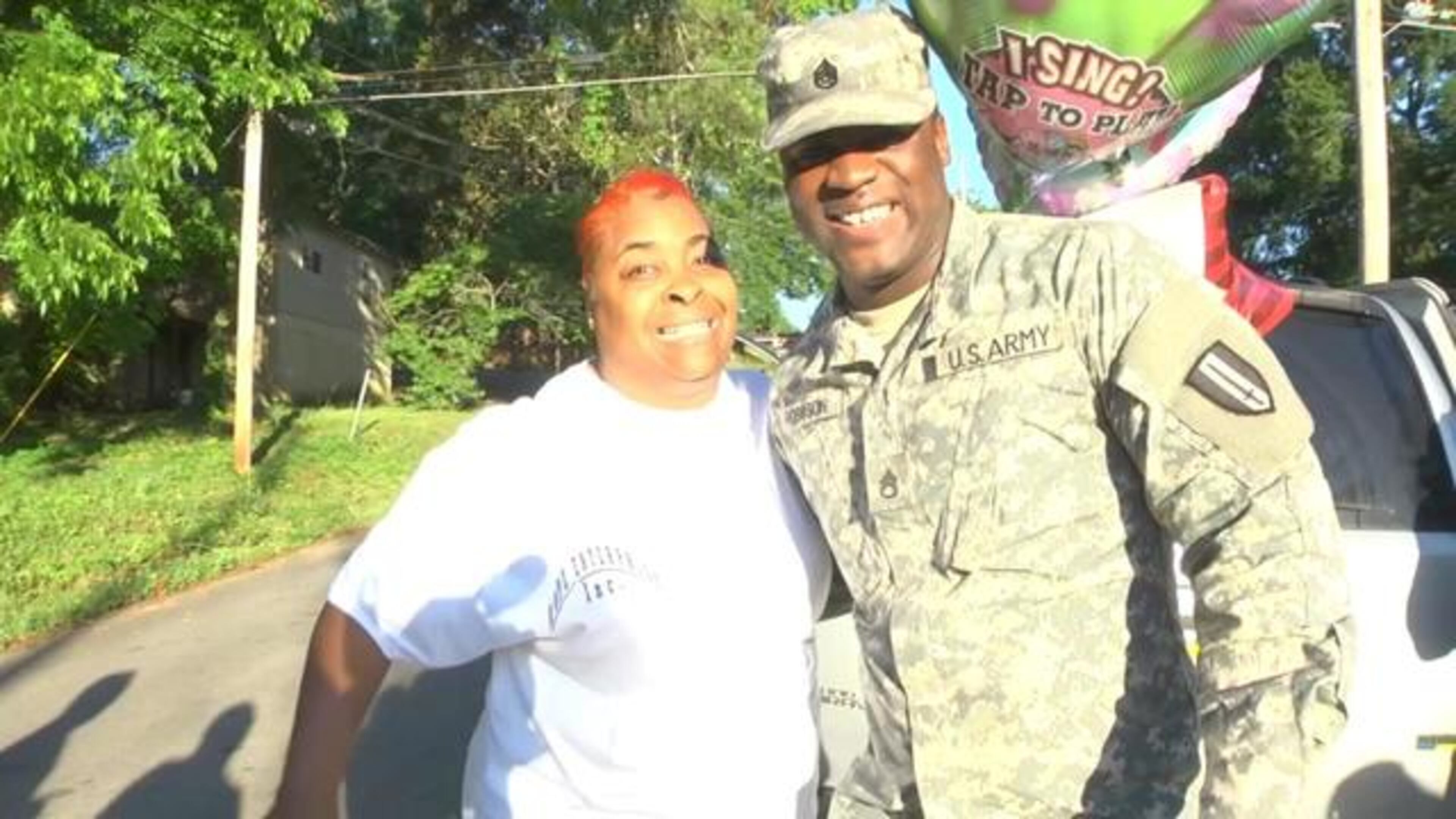 U.S. Army Staff Sgt. Salomon Robinson arranged an elaborate hoax with the West Point Police Department to pull one over on his mother Claudette Hutchinson. (Credit: WTVM-TV)